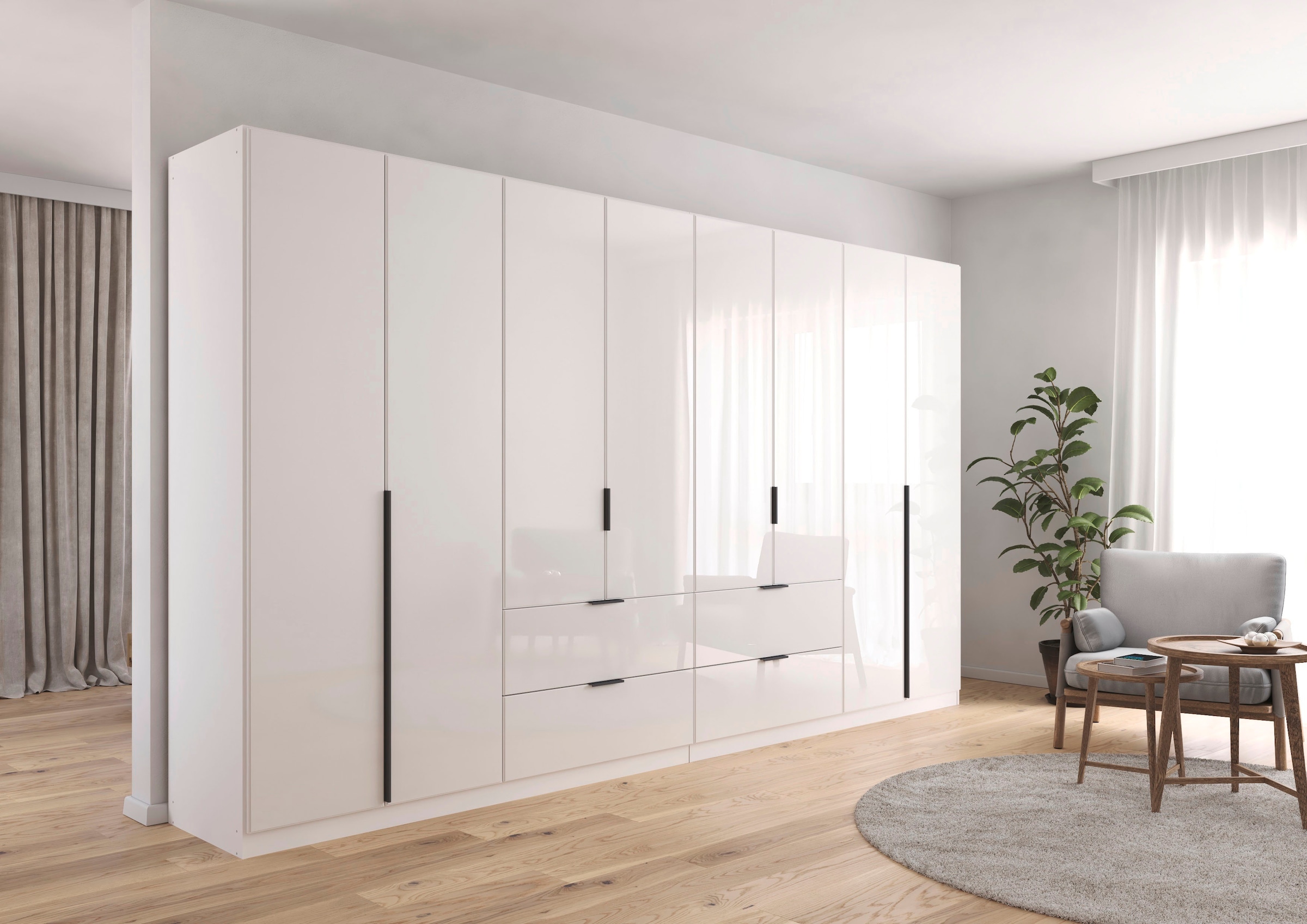 rauch Drehtürenschrank »Kleiderschrank Kleiderschränke Schrank Garderobe AGORDO mit Glasfront«, (in zwei Griff-Farben, Breiten 91-360 cm), mit Außenschubkästen, in 7 Breiten und 2 Höhen MADE IN GERMANY