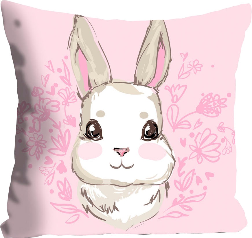 queence Dekokissen »Ivar«, Kissenhülle,Süßes Häschen,Pink,Pastellfarben,Frö günstig online kaufen