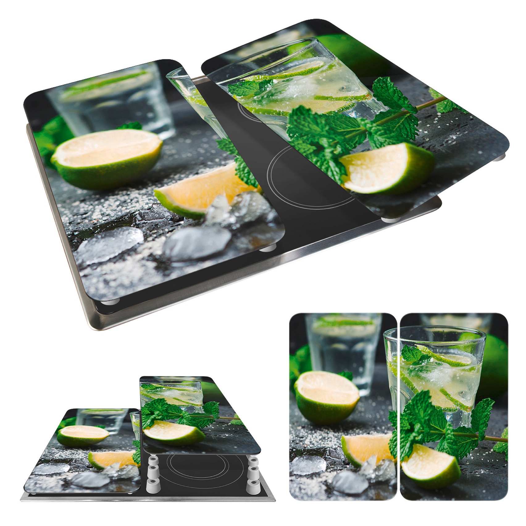 WENKO Herd-Abdeckplatte »Universal Modell Mojito«, (Set, 2 tlg.), Herdabdeckung für alle Herdarten, kratzfest, mit rutschfesten Füßen
