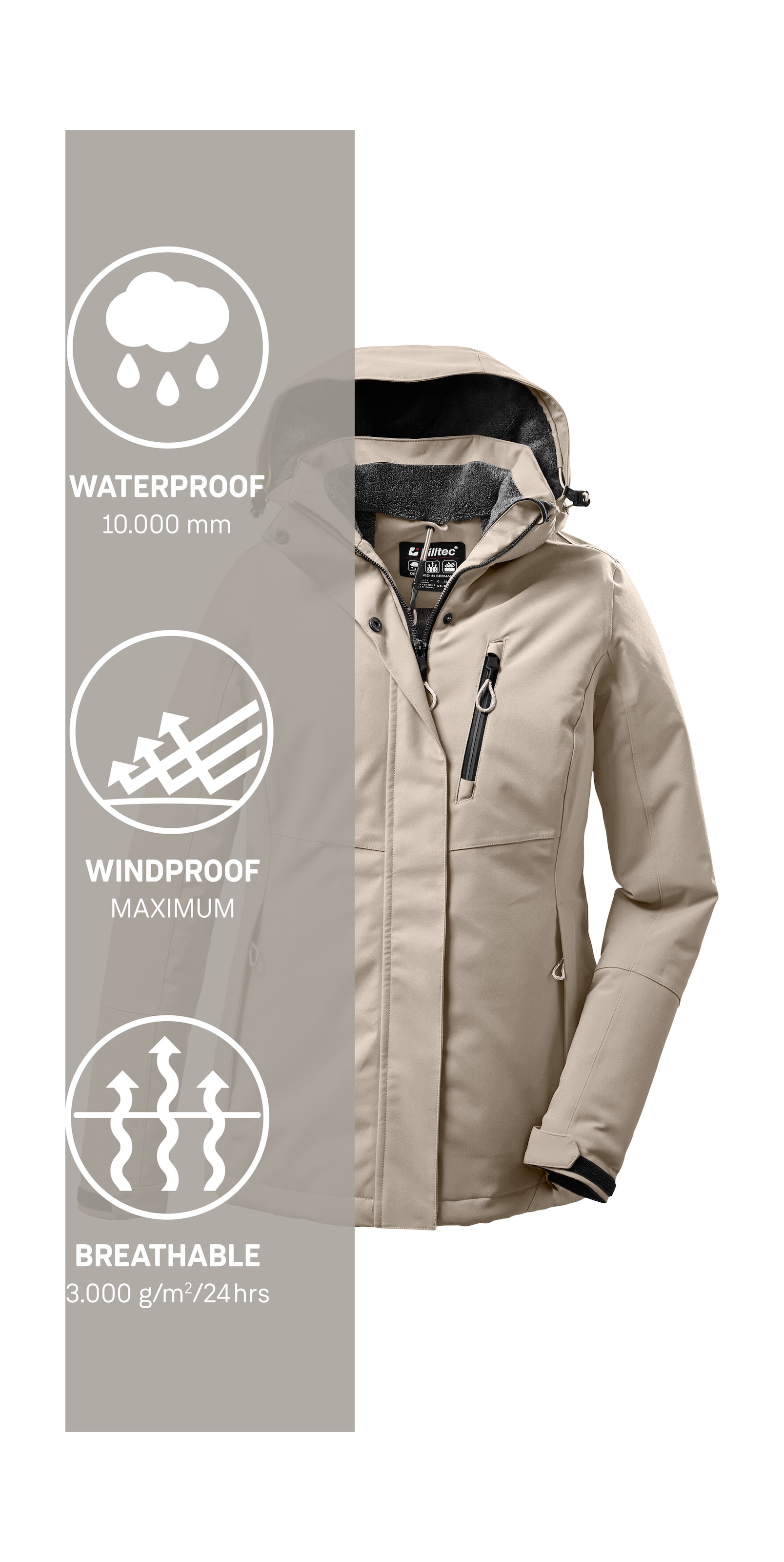 Killtec Outdoorjacke »KOW 140 WMN JCKT«, Wasserdichte Damenjacke, atmungsaktiv, abnehmbare Kapuze