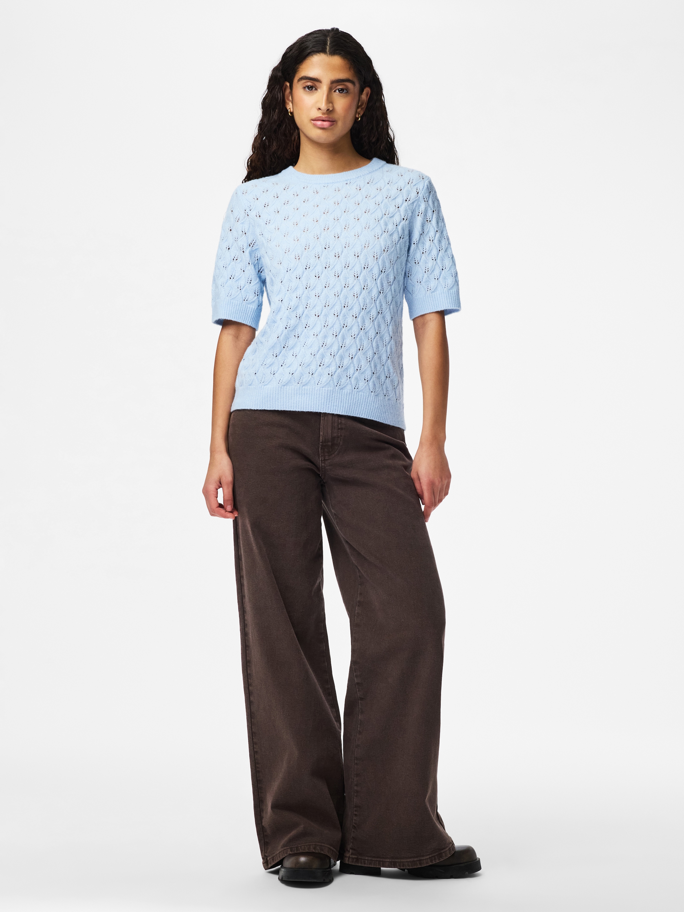pieces Strickpullover »PCLELOU SS O-NECK KNIT NOOS BC« mit Ajourmuster