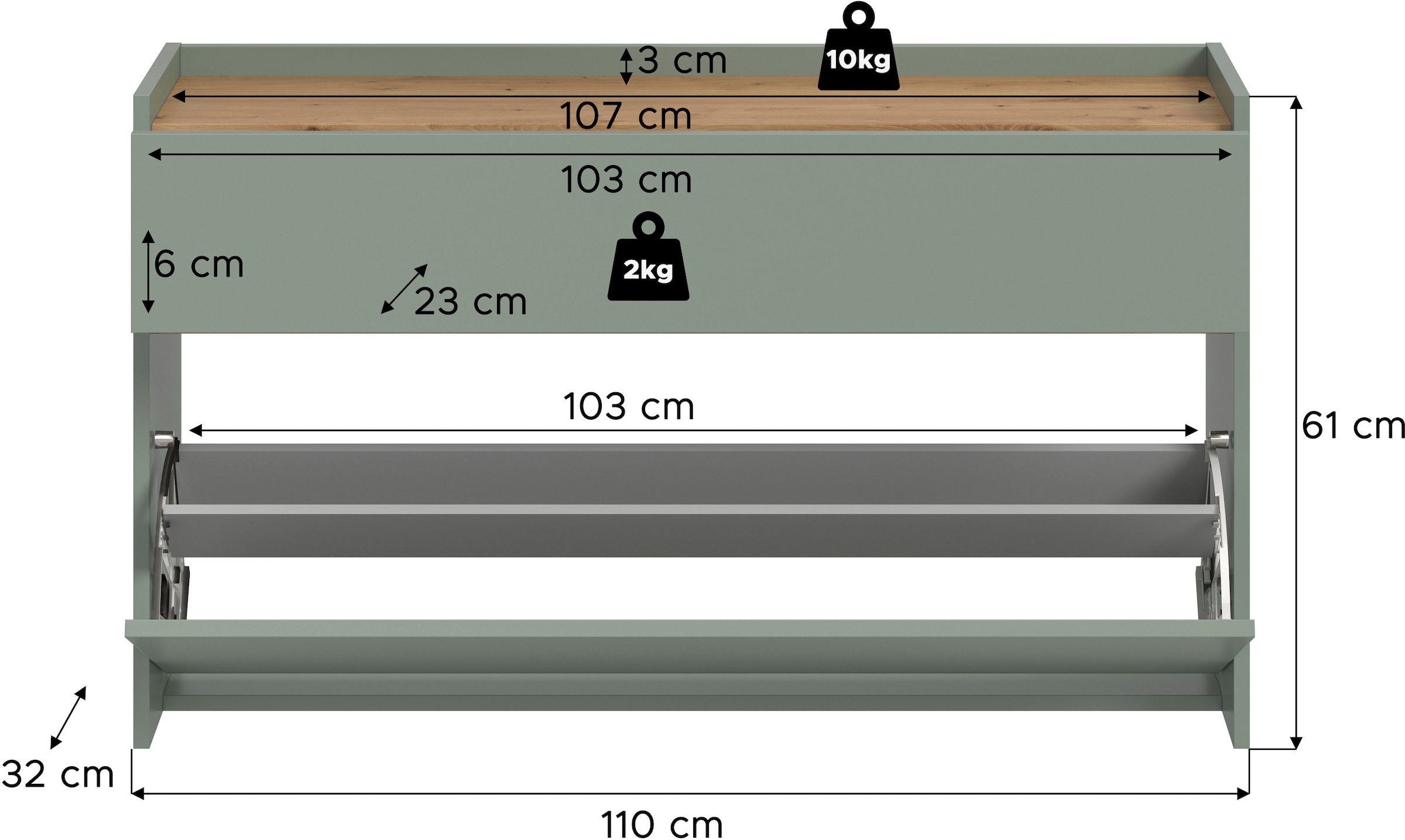 Home affaire Schuhschrank »EVRID, Breite 110cm, hängend, 1 Schubkasten, 1 Schuhwalze« individuell mit anderen Artikel der Serie EVRID erweiterbar, 1 Stk. tlg. Schuhkommode, Kommode, Sideboard, Garderobenschrank, Flurkommode
