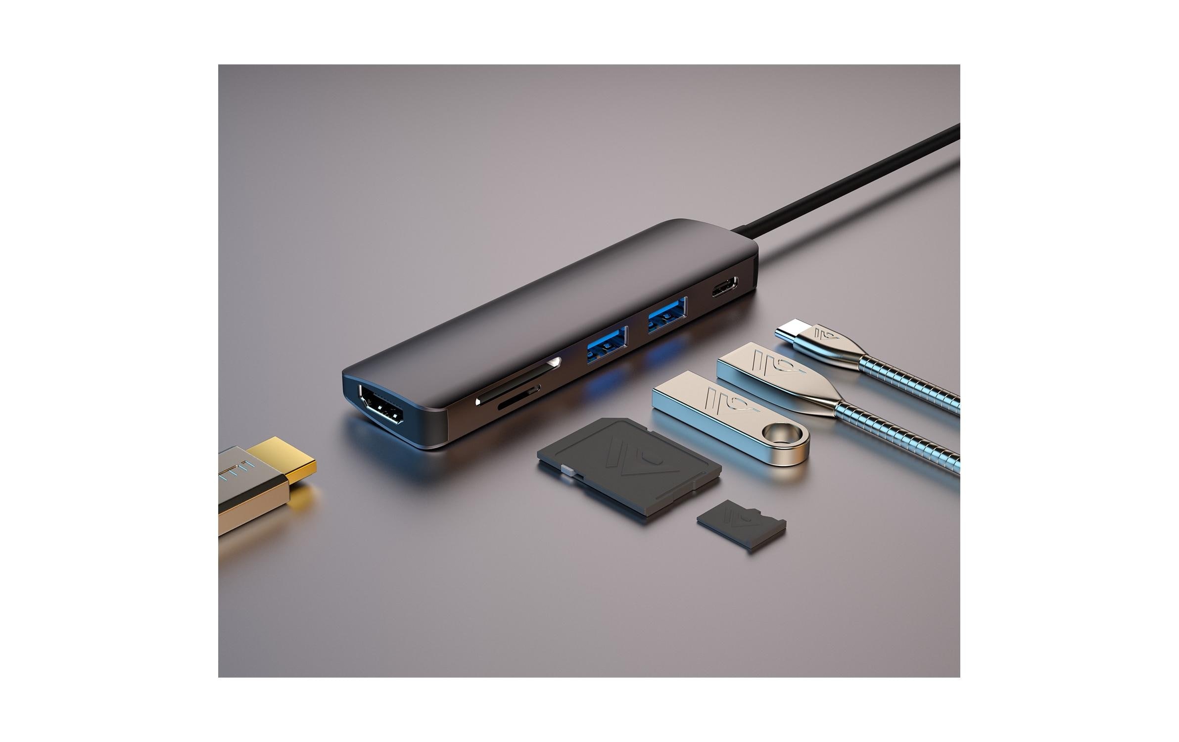 4smarts Laptop-Dockingstation »6in1 Hub USB-C – HDMI/USB-A/SD/PD«