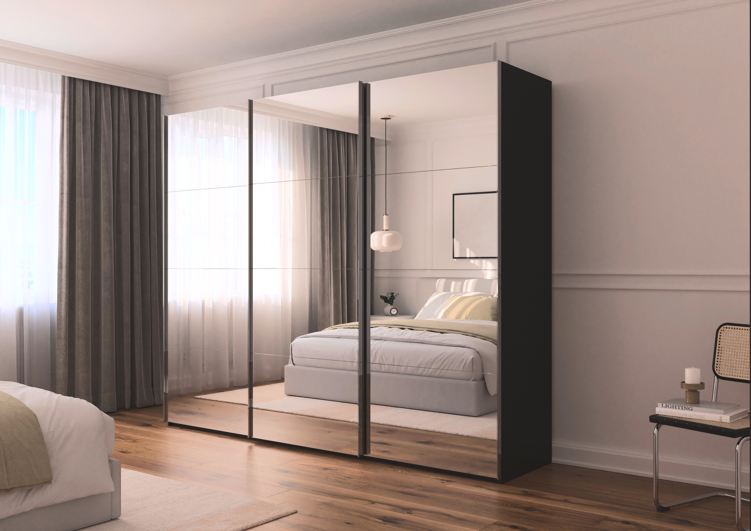 rauch Schwebetürenschrank »Kleiderschrank Schrank Garderobe Schlafzimmerschrank SCALE-FYRA«, edle viergeteilte Türen, Spiegelfront und viele Farben MADE IN GERMANY