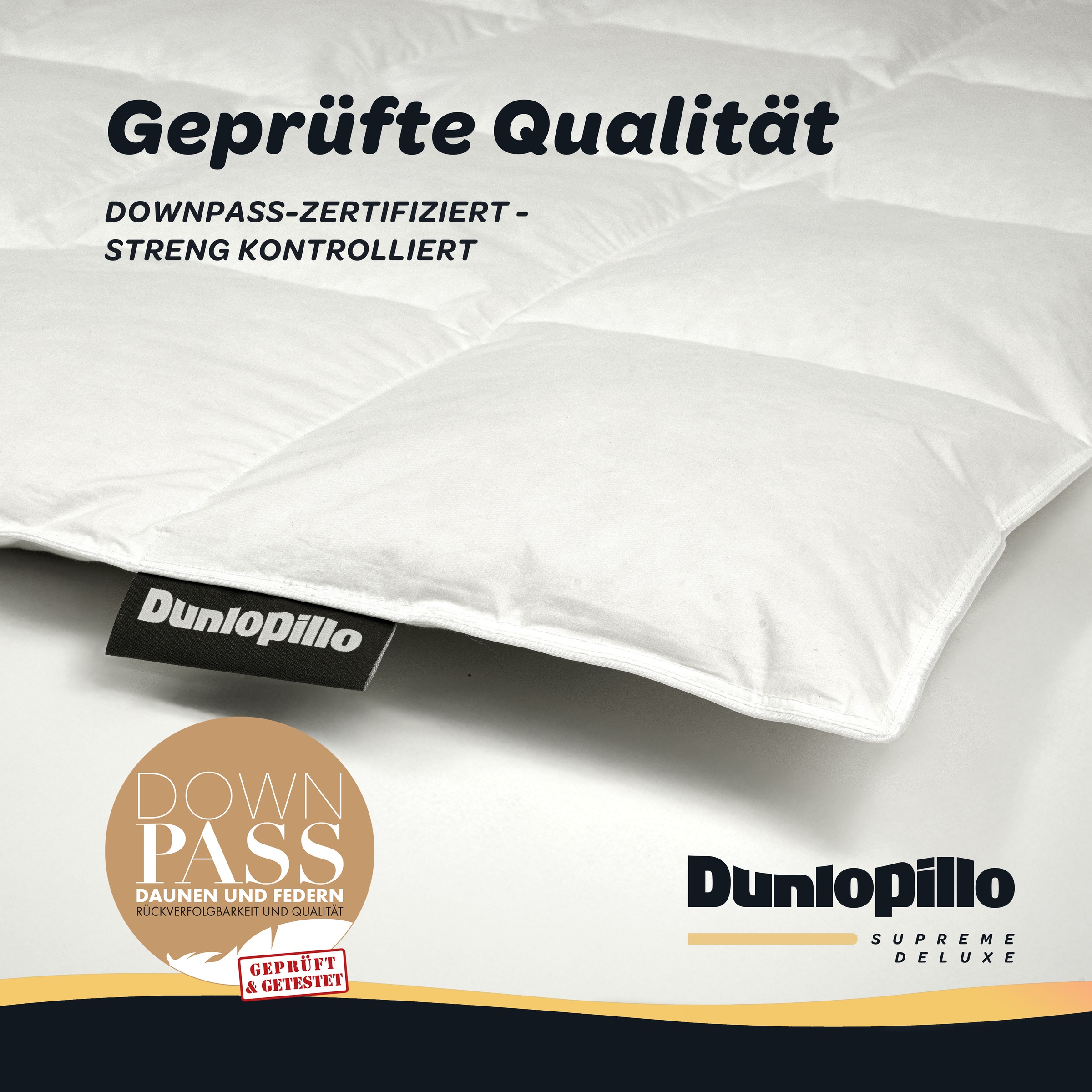 Dunlopillo Gänsedaunenbettdecke »Dunlopillo Supreme Deluxe, "NEUHEIT" in Größe 135x220 & 155 220 cm« normal Füllung 90% Gänsedaunen & 10% Federn 1 Stk. tlg. Hergestellt in Deutschland & Downpass zertifiziert, NOMITE