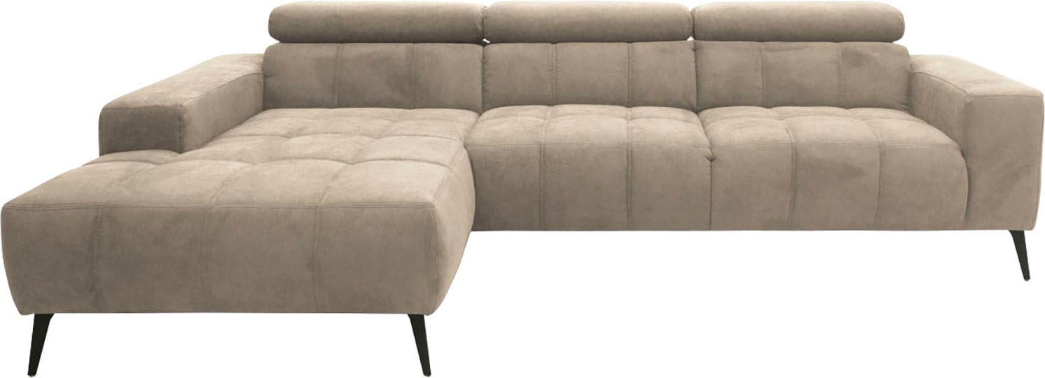 DOMO collection Ecksofa »Trento L-Form, mit Kufenfuß oder Einzelfuß«, wahlweise mit Kopfteilverstellung, Recamiere links/rechts bestellbar