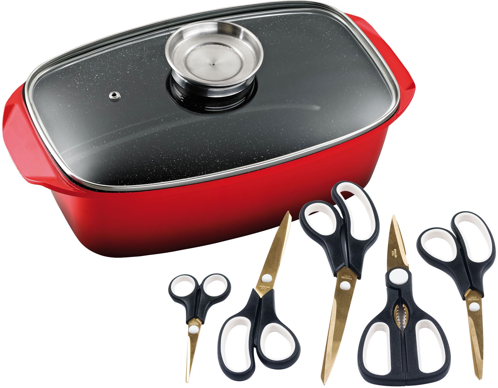 KING Bräter Set, 7 Stk. tlg. Aluminiumguss rot