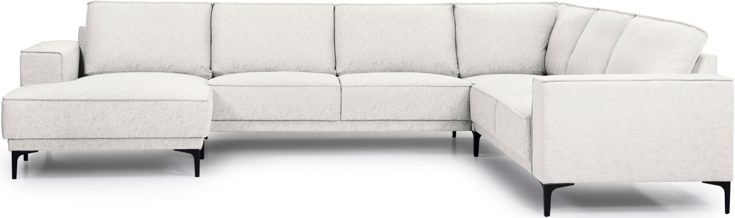 Places of Style Wohnlandschaft »XXL Sofa Oland, Struktur, Flachgewebe, Luxus-Microfaser, Boucle«, U-Form, 342 cm, Wellenunterfederung, Skandi-Design, Metallfüße