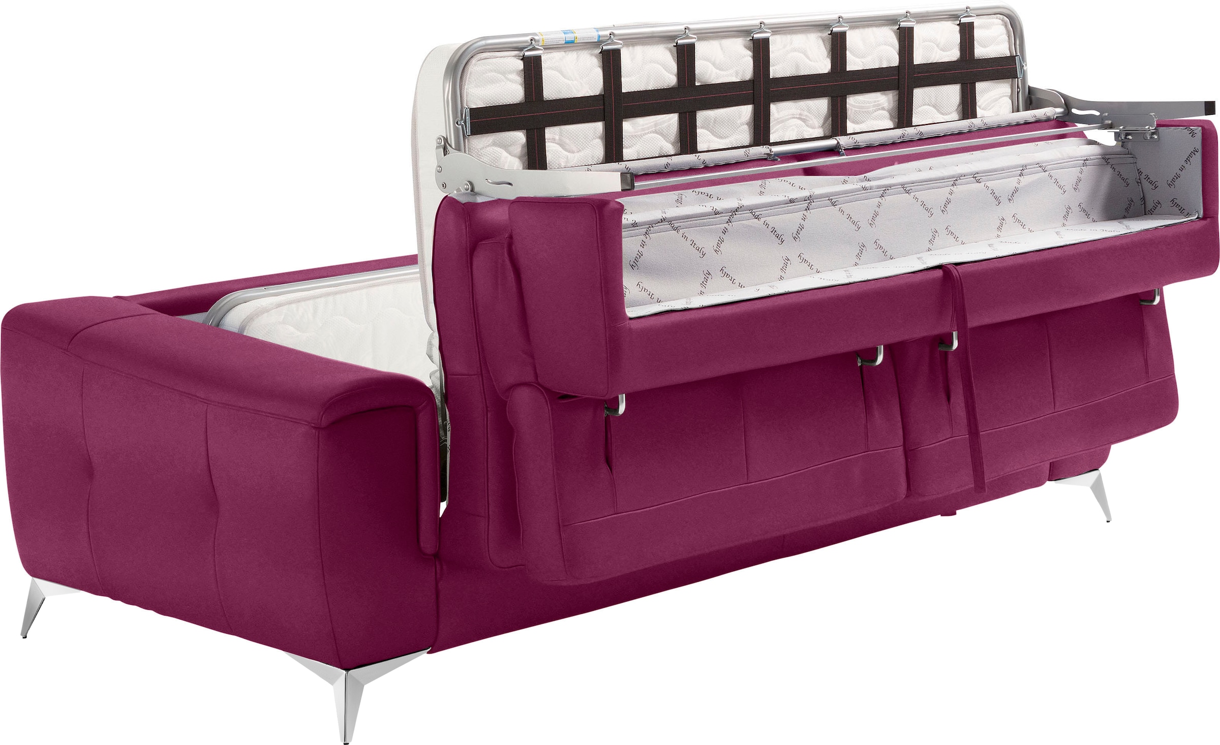 Egoitaliano Schlafsofa »Francine Designsofa, Loungesofa mit Dauerschlaffunktion, Breite 233 cm«, mit Bettfunktion, Luxus-Microfaser BLUSH, fuchsia, Fußfarbe chrom