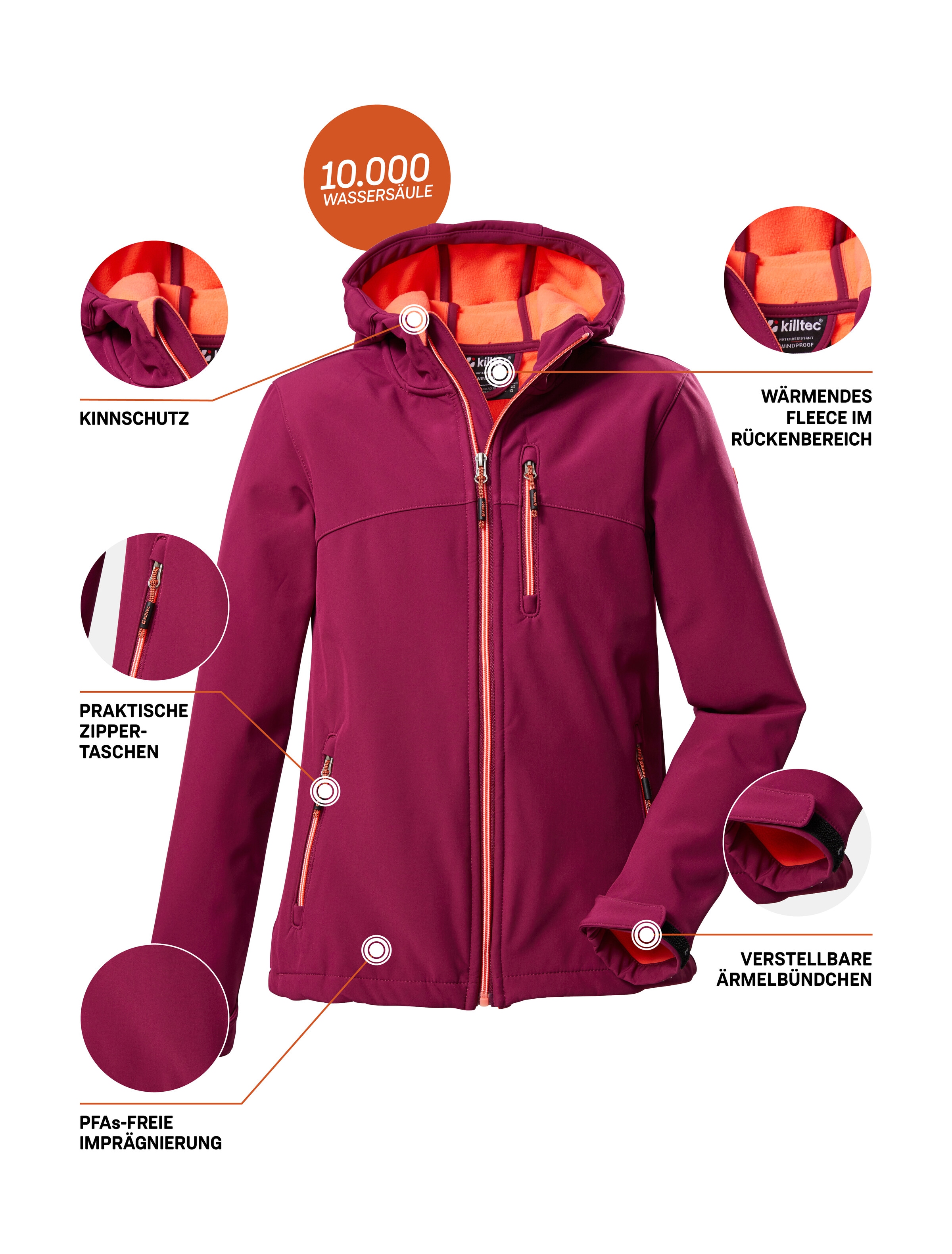 Killtec Softshelljacke »Girls Softshelljacke« Wasserabweisend, verstellbare Kapuze u Ärmel, Fleece-Innenfutter