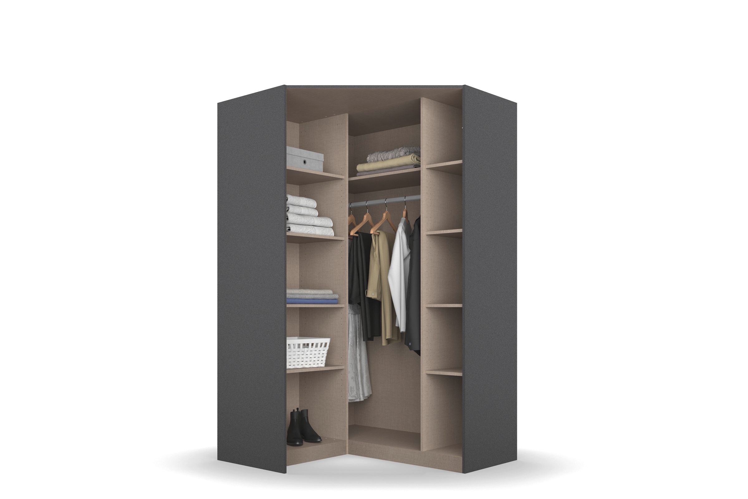 rauch Eckkleiderschrank »Kleiderschrank Schrank Ankleidezimmer Schlafzimmer Garderobe AGORDO«, (in zwei Griff-Farben), mit Glastüren, voll ausgestattet mit viel Stauraum MADE IN GERMANY