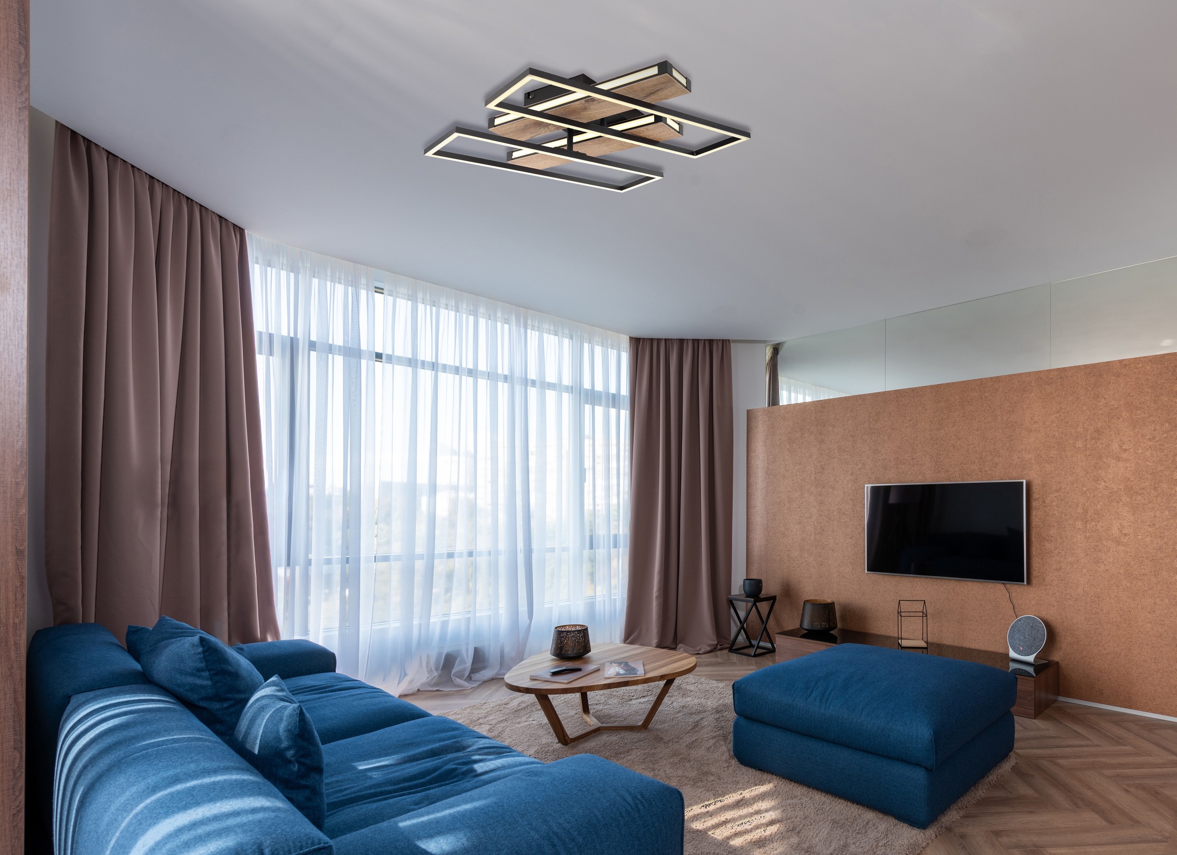 GLOBO LIGHTING LED Deckenleuchte »COLLI« LED-Modul Warmweiß Deckenlampe/Wohnzimmer/Schlafzimmer/modern/Holz