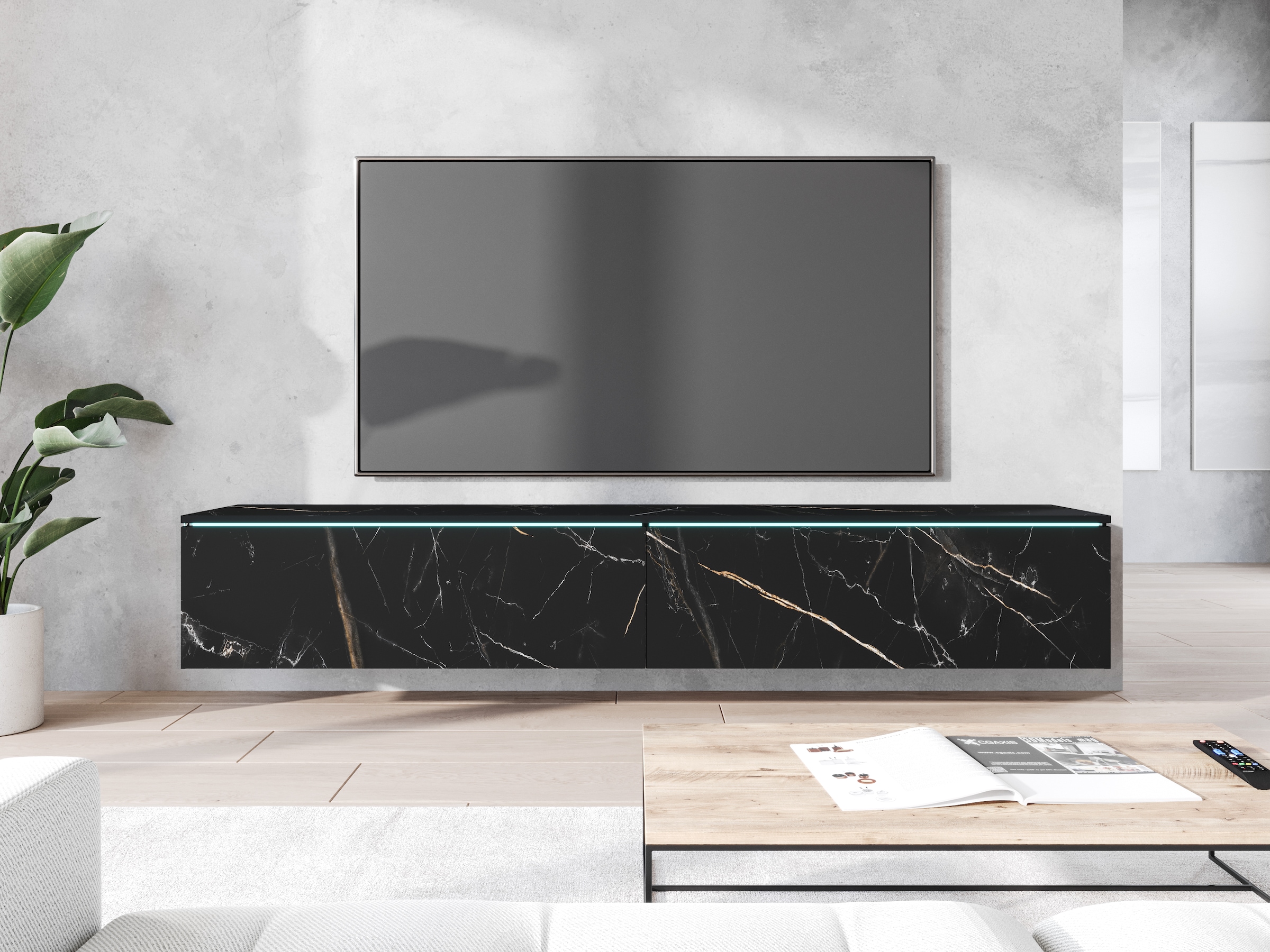 INOSIGN Lowboard »LOWBOARD VERA, wahlweise mit oder ohne Beleuchtung«, Modernes griffloses TV-Board, 180 cm TV-Schrank, stehend und hängend