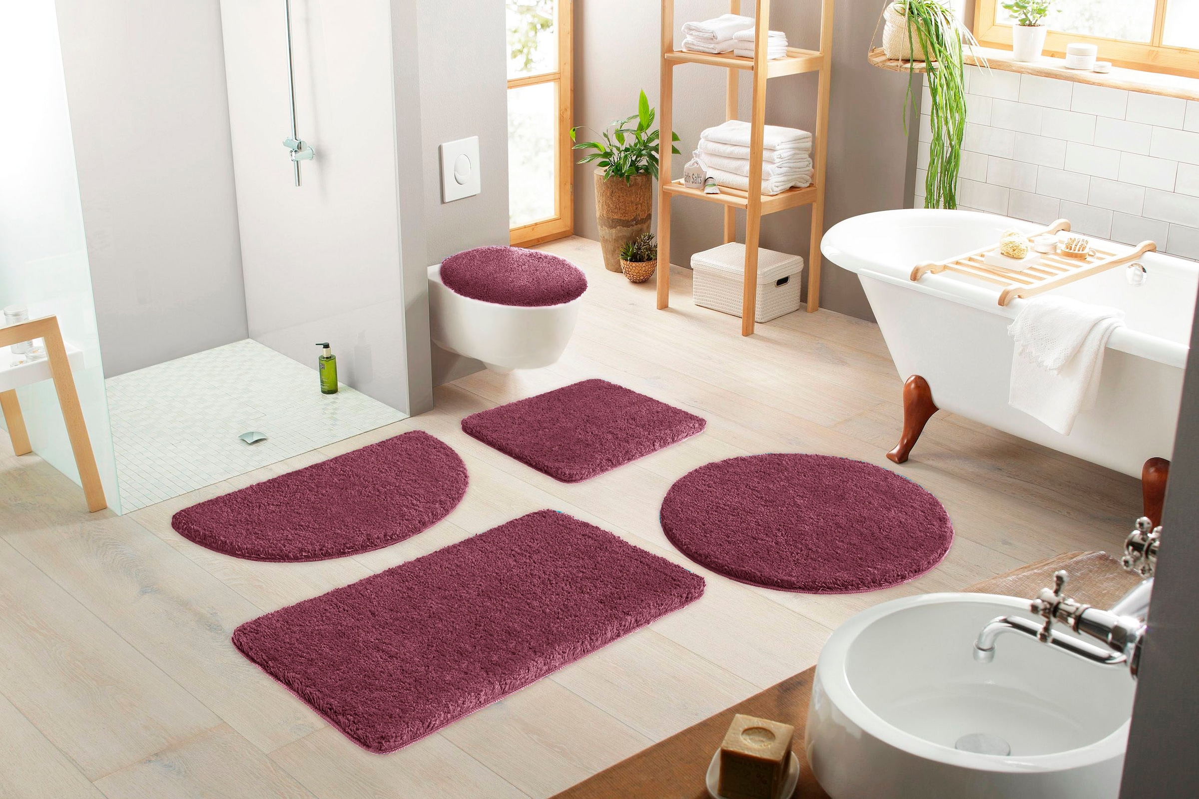 my home Badematte »Sanremo, Badvorleger, Badezimmer Teppich, sehr weich«, rutschhemmend beschichtet, fußbodenheizungsgeeignet-schnell trocknend, Badteppich, unifarben, rechteckig, rund & als 3-tlg. Set erhältlich