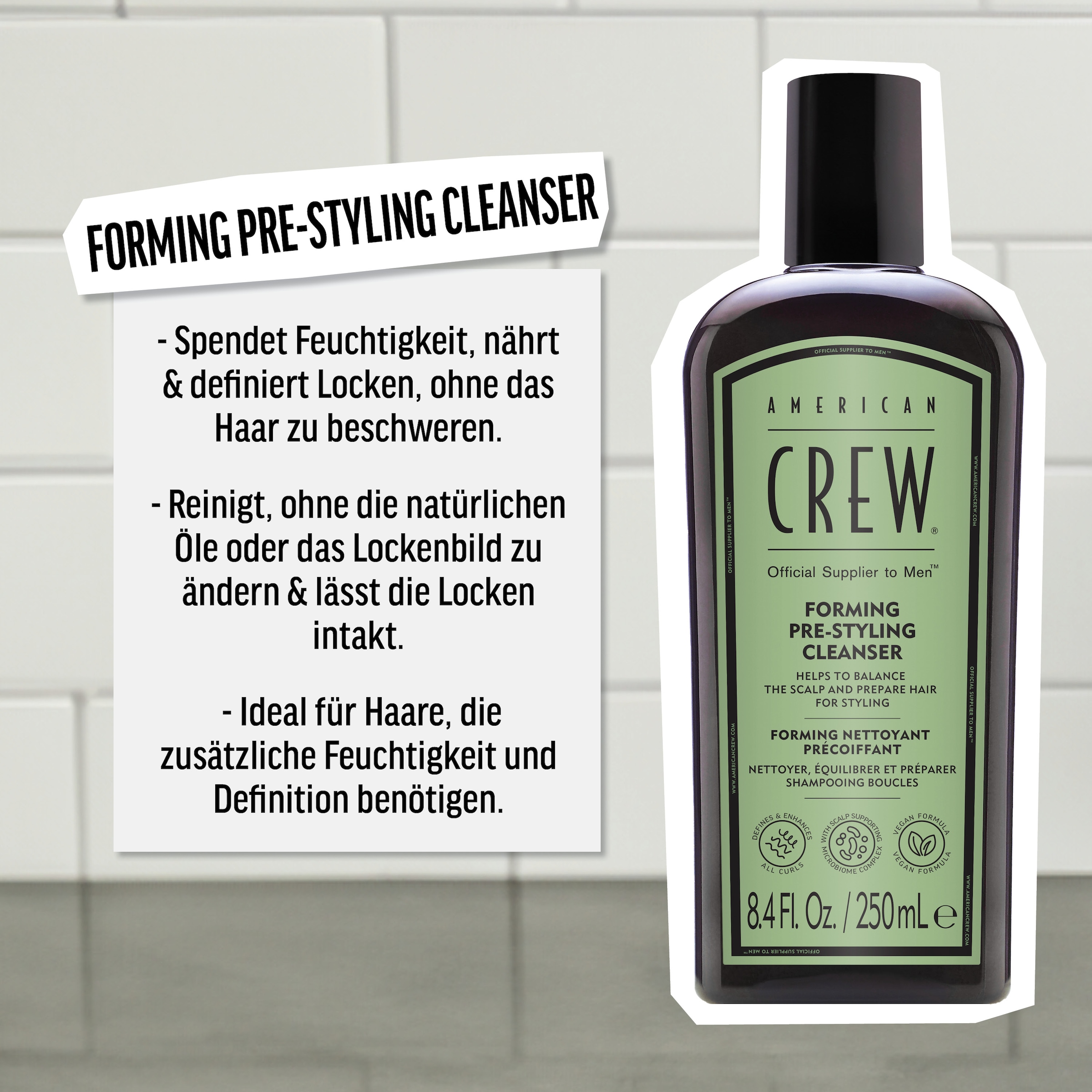 American Crew Haarshampoo »Forming Pre-Styling Cleanser Shampoo 250ml«, (1 tlg.), Vegan, ohne Silikone & Sulfate.