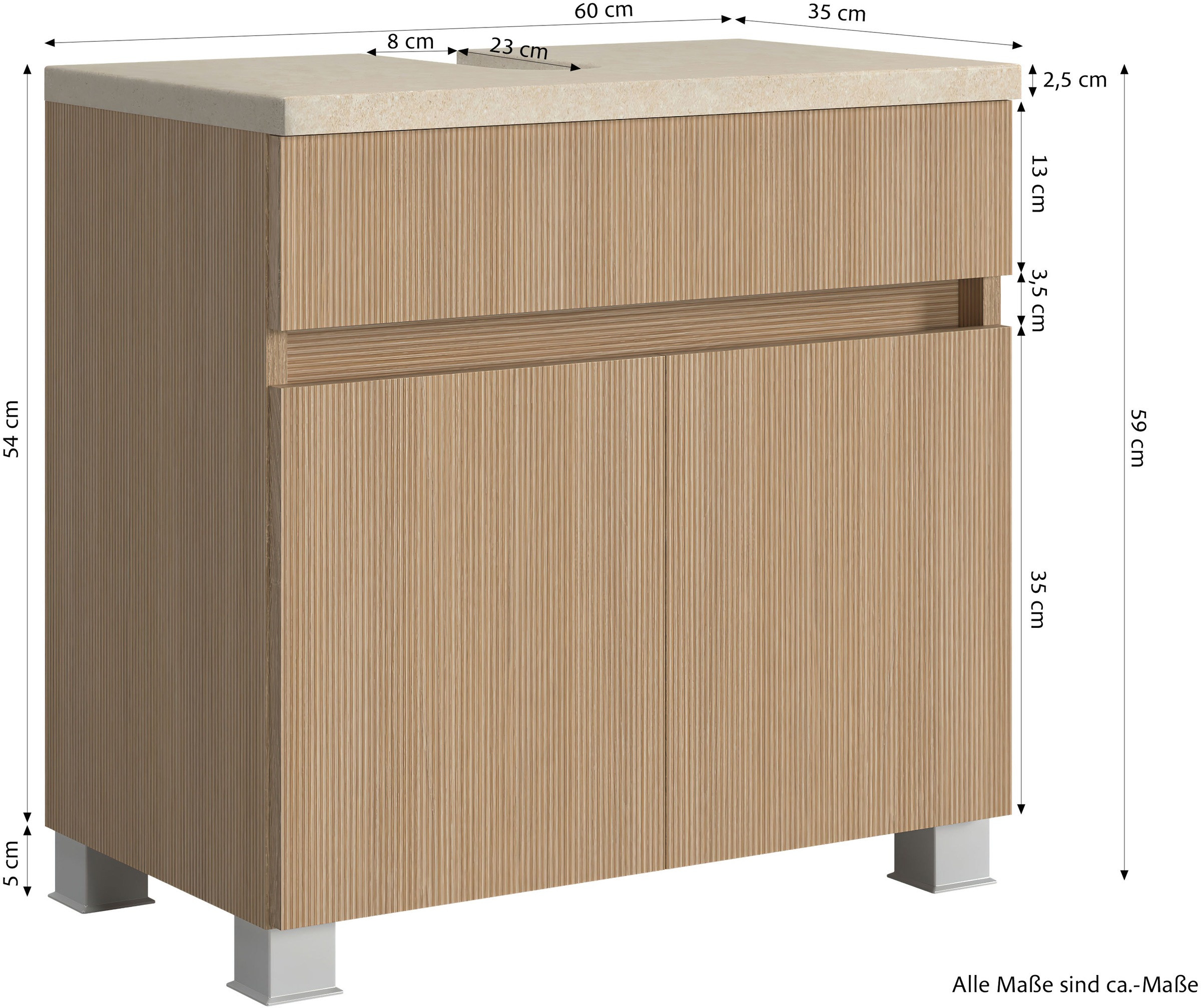 welltime Badmöbel-Set »60 cm breit, Badmöbel mit LED-Beleuchtung«, Held Möbel, 2tlg. Unterbecken-Set, Eixo