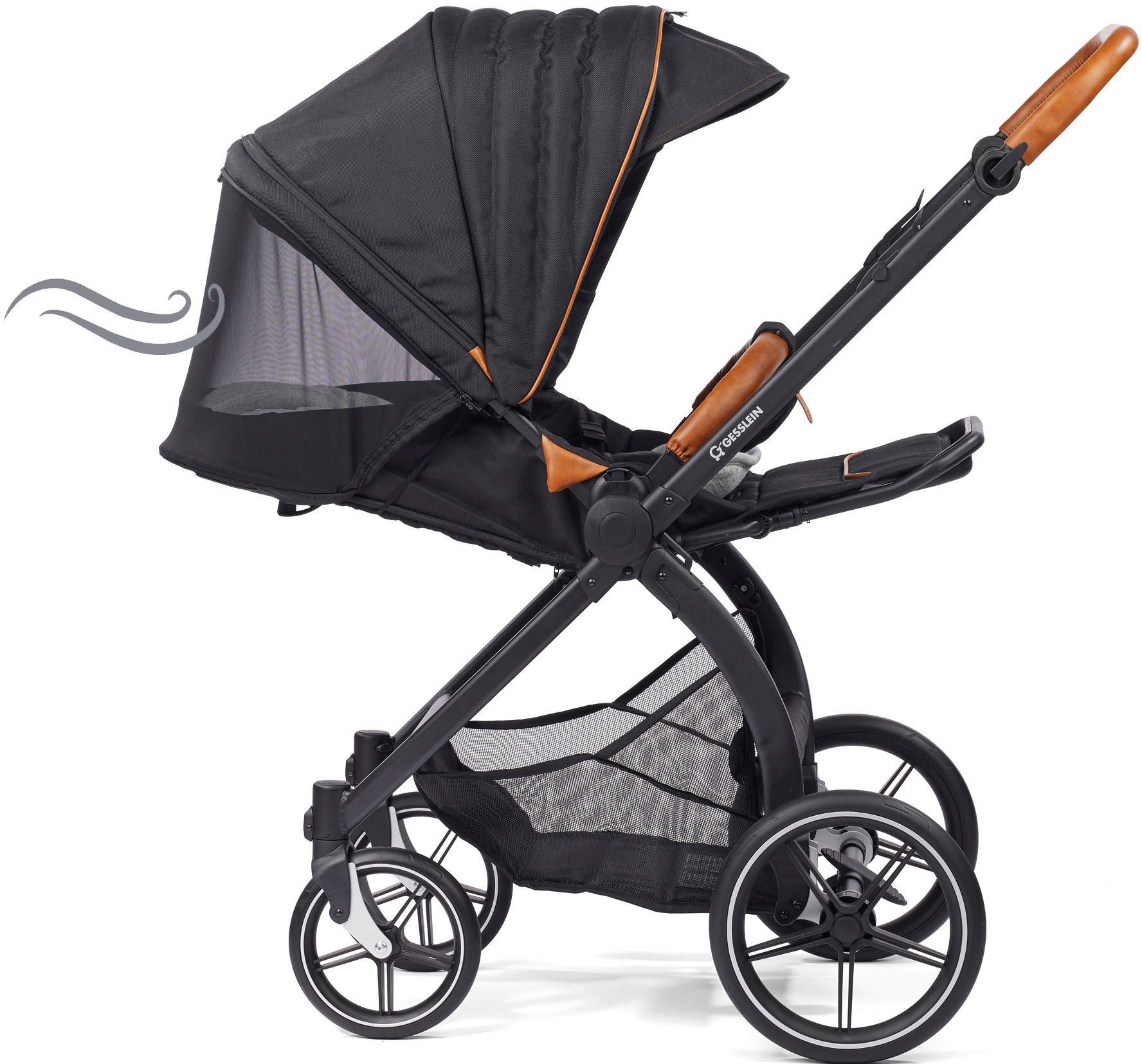 Gesslein Kombi-Kinderwagen »FX4 Soft+ mit Aufsatz Swing schwarz, mango«, mit Babywanne C3 und Babyschalenadapter