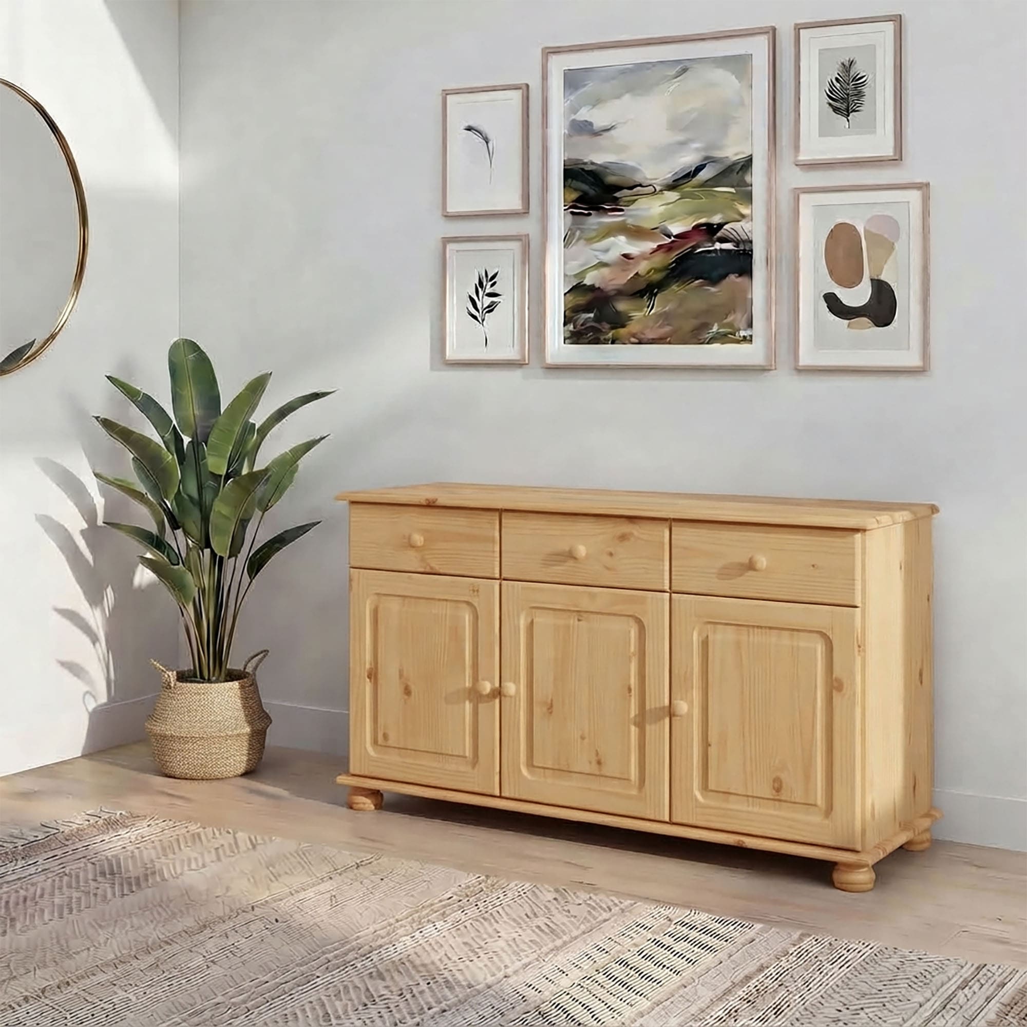 OTTO home Sideboard »Mette Kommode mit 3 Türen & 2 Schubladen, eine ist optisch geteilt« Kommode mit gefrästen, kugelförmigen Füßen, Breite 120 cm