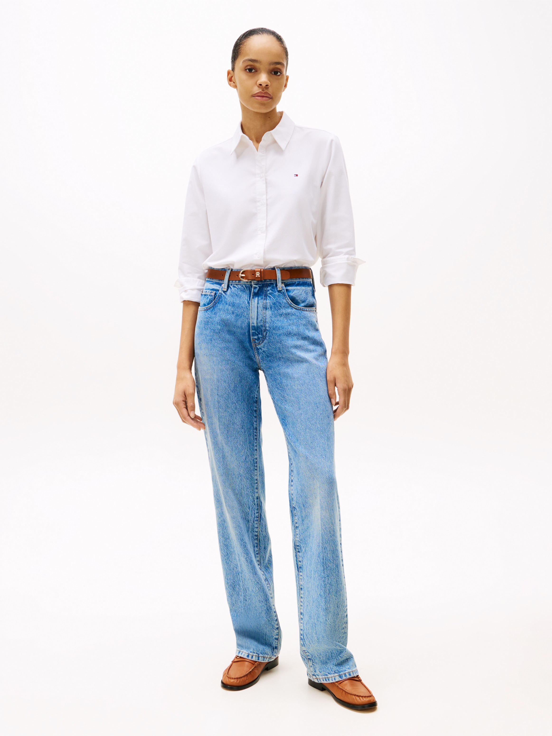 Tommy Hilfiger Hemdbluse »OXFORD RELAXED FIT SHIRT mit Hemdblusenkragen und Stickerei« mit Streifen