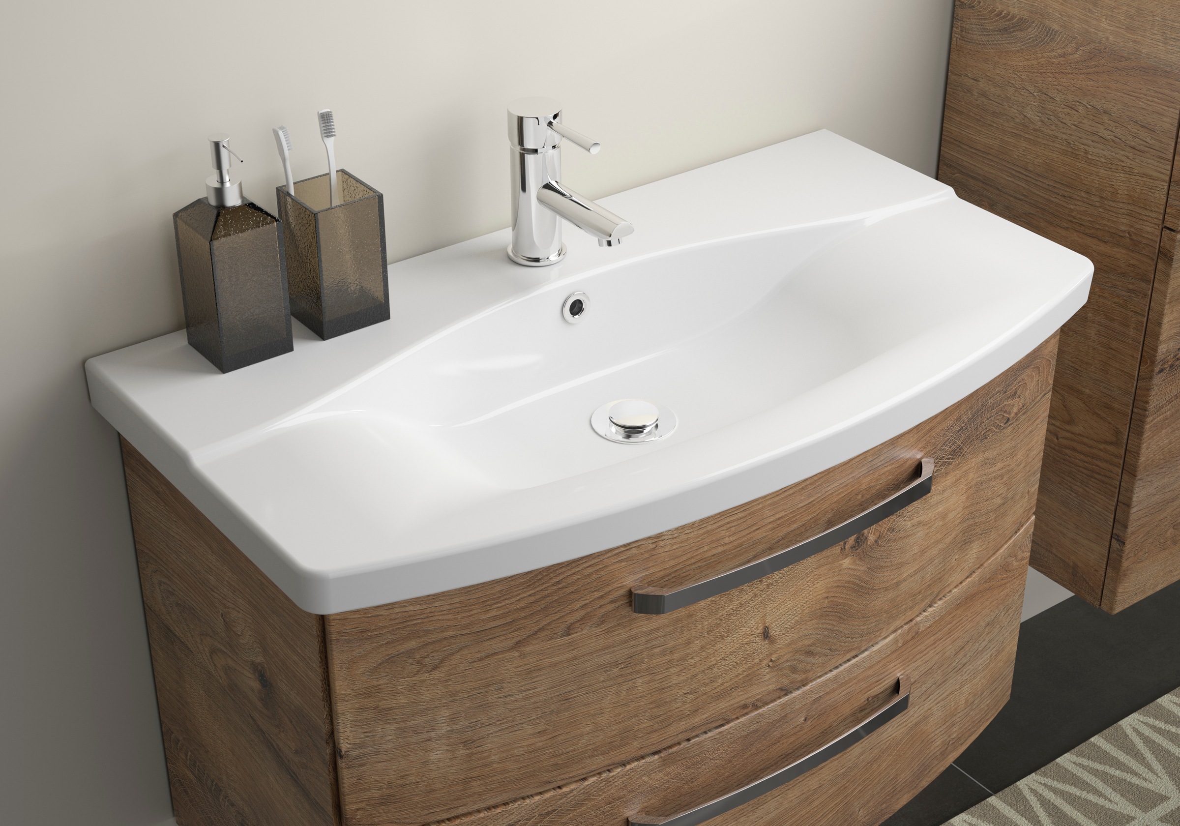 Saphir Waschtisch »Serie 4010 Keramik-Waschtisch mit Unterschrank, 84 cm breit«, Waschplatz mit 2 Schubladen, Badmöbel-Set mit Waschtisch