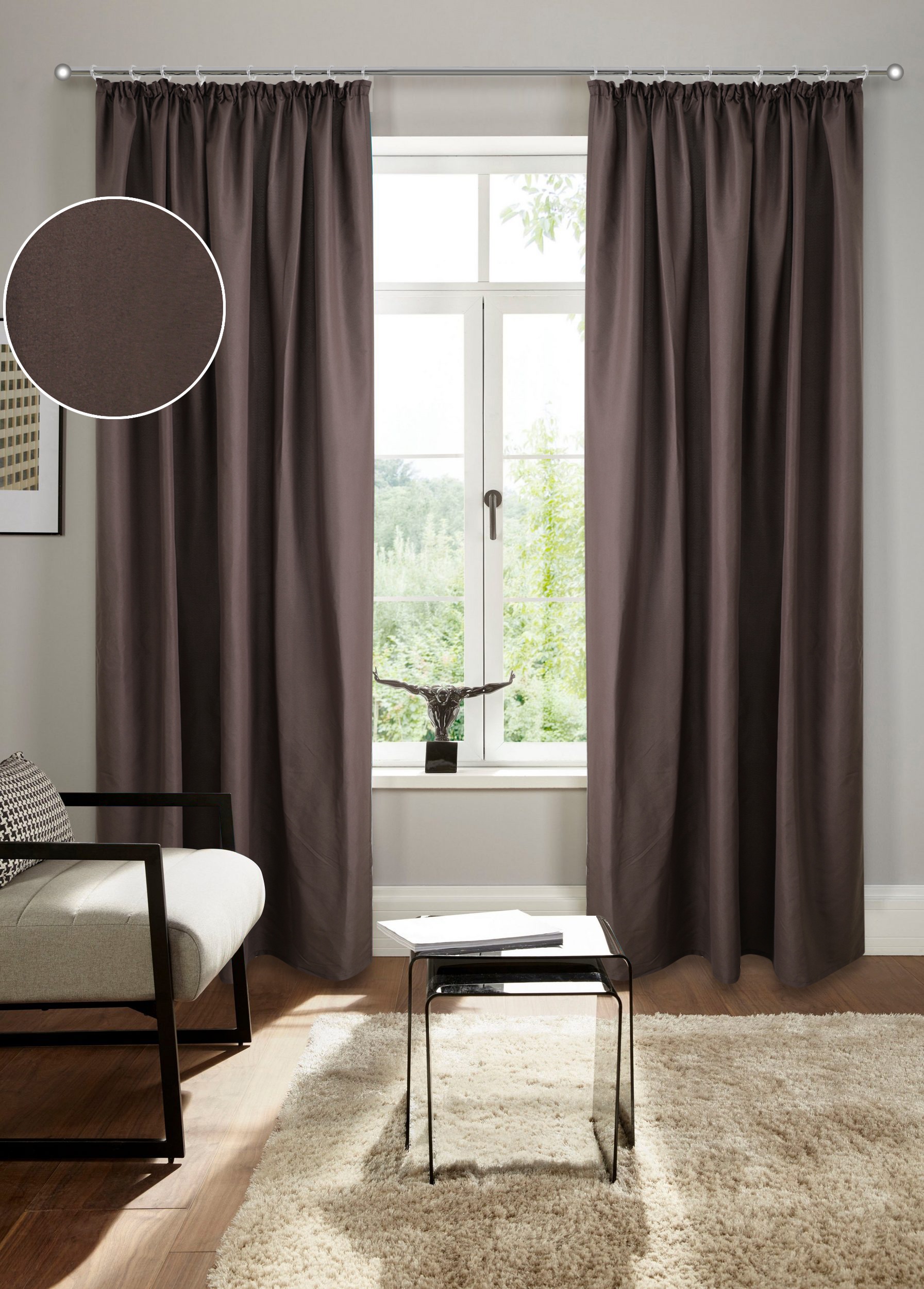 BRUNO BANANI Vorhang »Lagan« Kräuselband 2 Stk. tlg. 2-er Set, gewebt, Microfaser, versch. Größen, einfarbig, Bestseller braun Obermaterial: 100%...