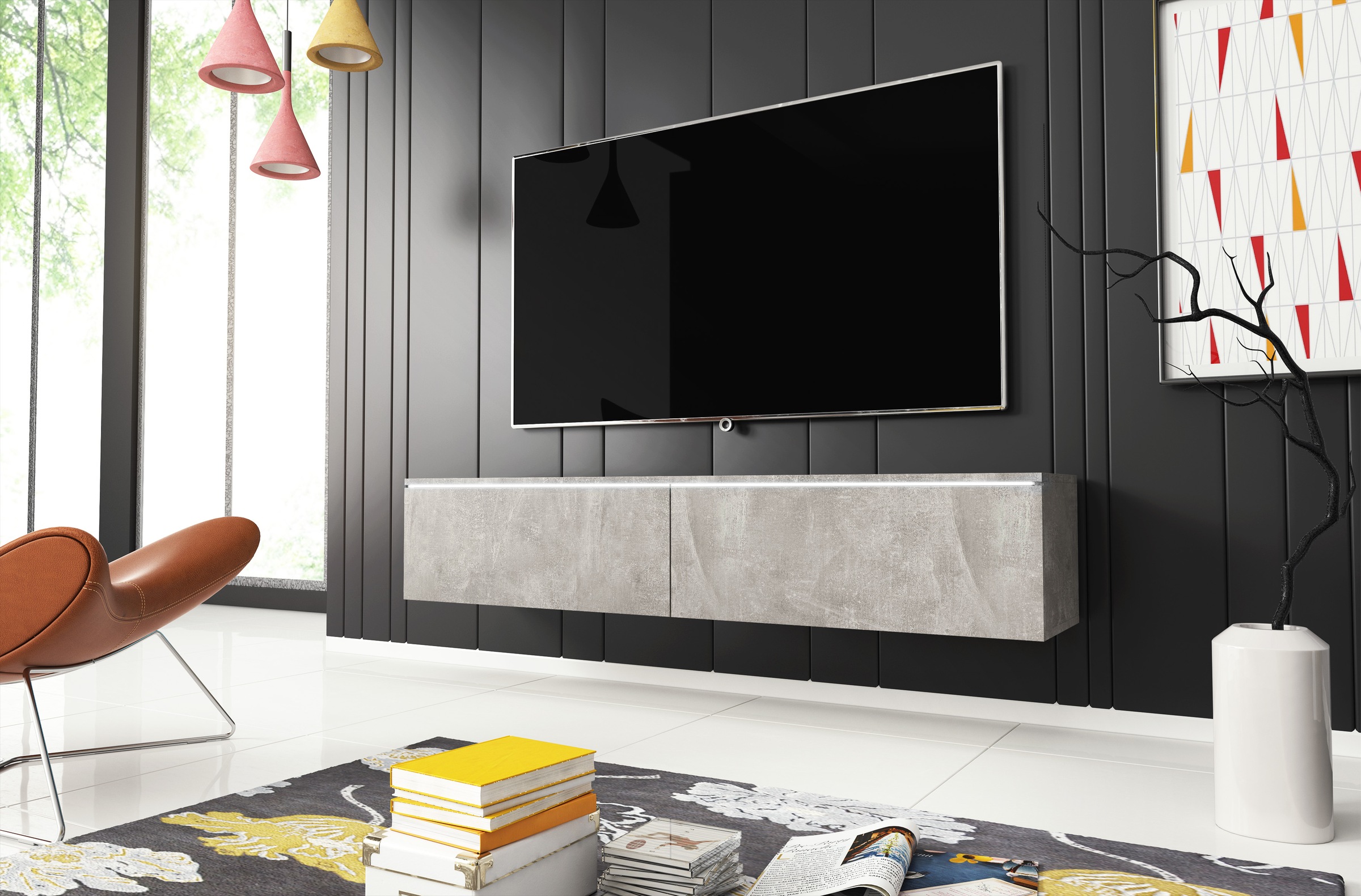 INOSIGN Lowboard »LOWBOARD D, wahlweise mit oder ohne Beleuchtung«, modernes TV-Board ohne Griffe, mit viel Stauraum,stehend und hängend