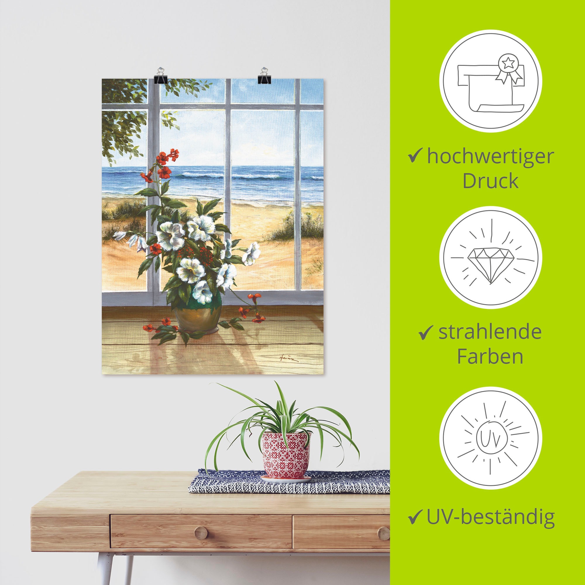 Artland Wandbild »Meerblick«, Fensterblick, (1 St.), als Leinwandbild, Poster in verschied. Größen