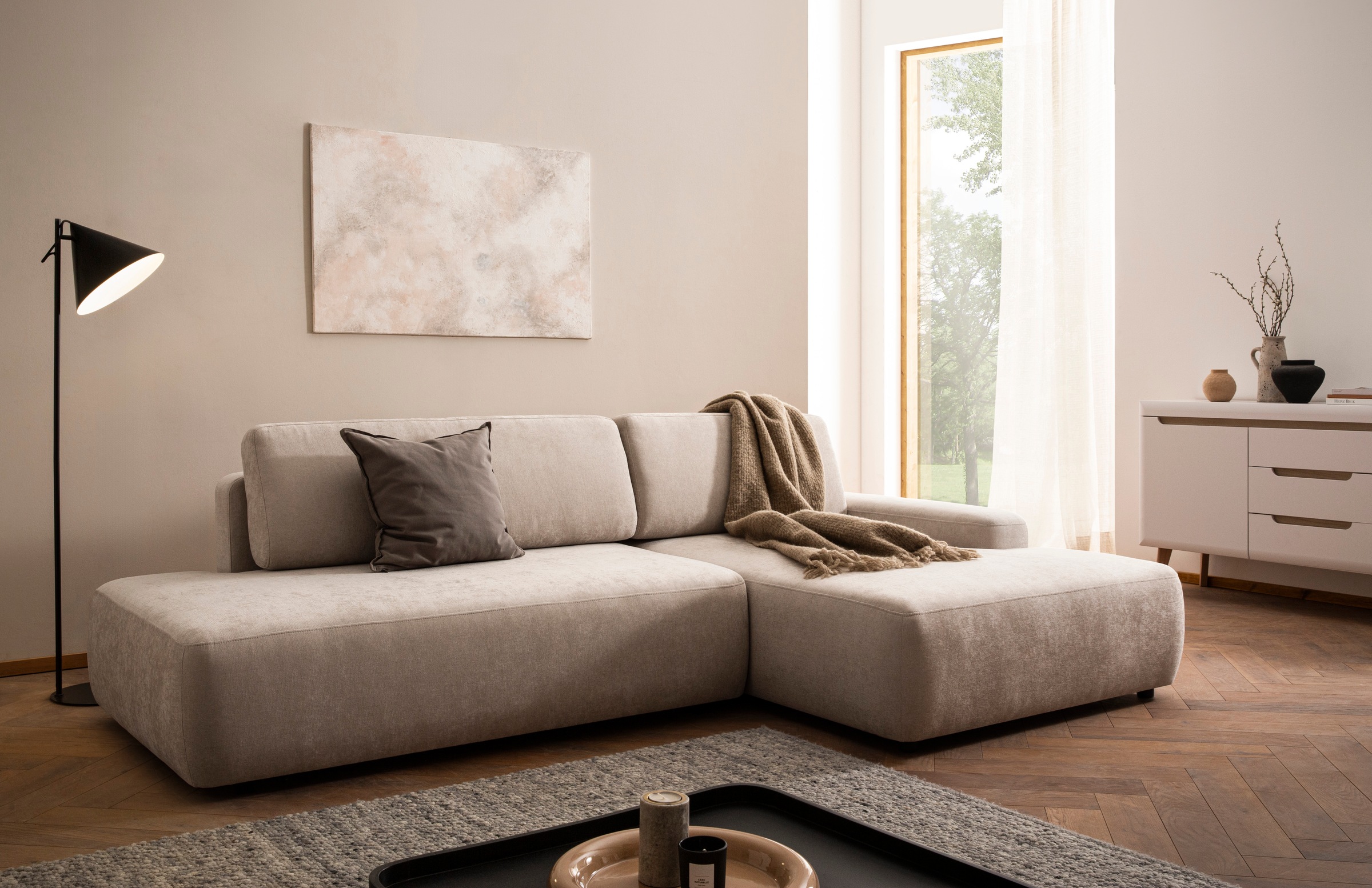 Home affaire Ecksofa »TORGE, Schlafsofa Cord, Samtvelours u. Strukur fein, günstig online kaufen