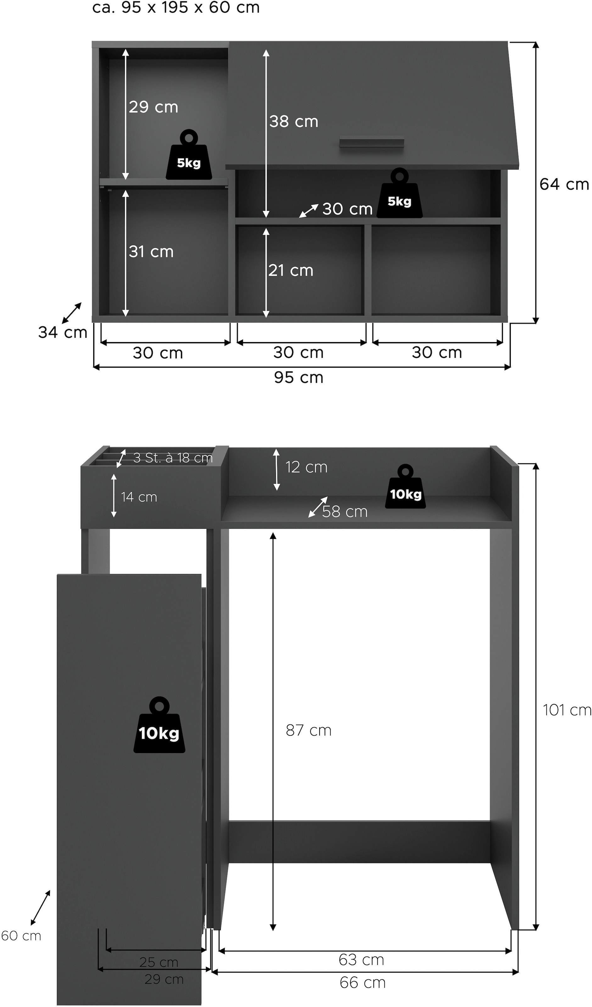 welltime Badmöbel-Set »FALAS,  3-teilig, Hauswirtschaftsraum Set, Breite 95 cm« Set, bestehend aus: Waschmaschinenumbauschrank, Standregal & Hängeschrank, 3 Stk. tlg.