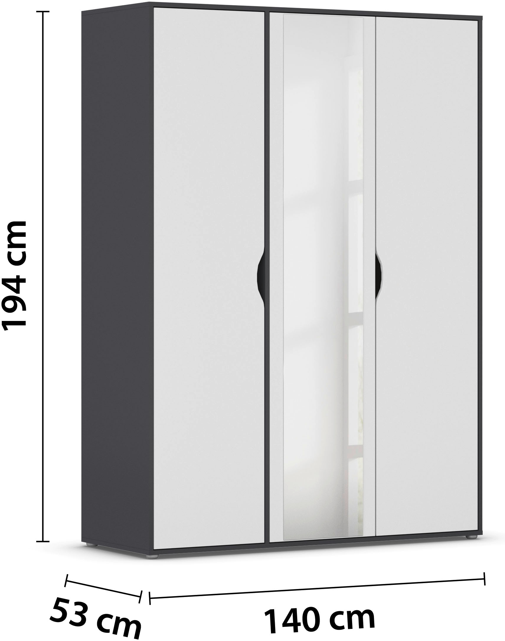 rauch Drehtürenschrank »Kleiderschrank Schrank Garderobe Wäscheschrank NARAI mit Spiegel« in 3 verschiedenen Ausstattungen BASIC/CLASSIC/PREMIUM,  Griffausfräsungen für eine grifflose Optik TOPSELLER MADE IN GERMANY