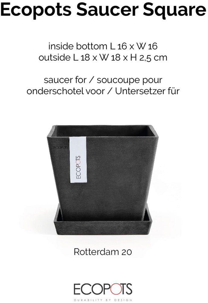ECOPOTS Blumentopfuntersetzer »SQUARE SAUCER Dark Grey« BxTxH: 18x18x2,5 cm