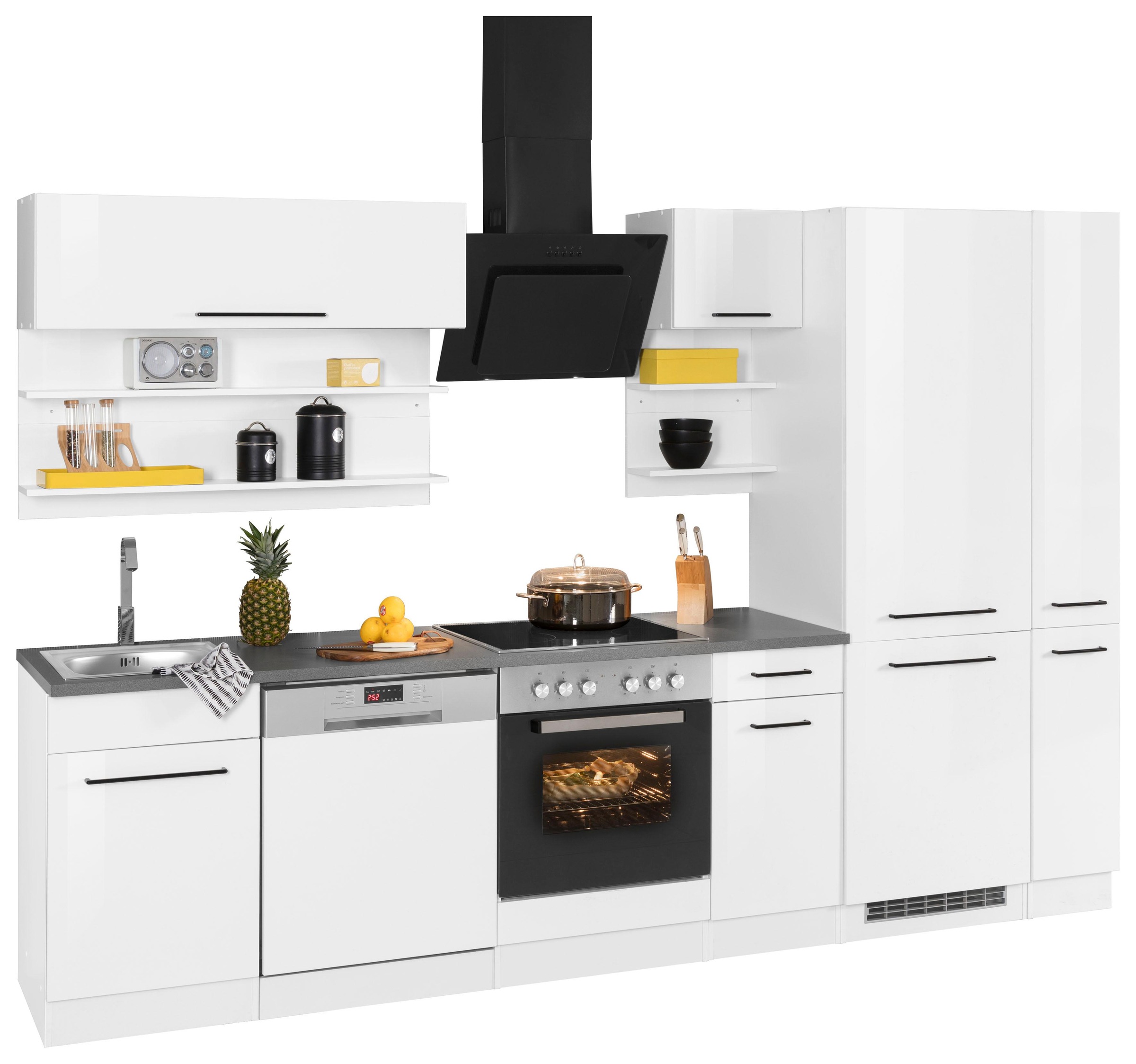 KOCHSTATION Küchenzeile »KS-Tulsa«, mit E-Geräten, Breite 300 cm, schwarze Metallgriffe, MDF Fronten