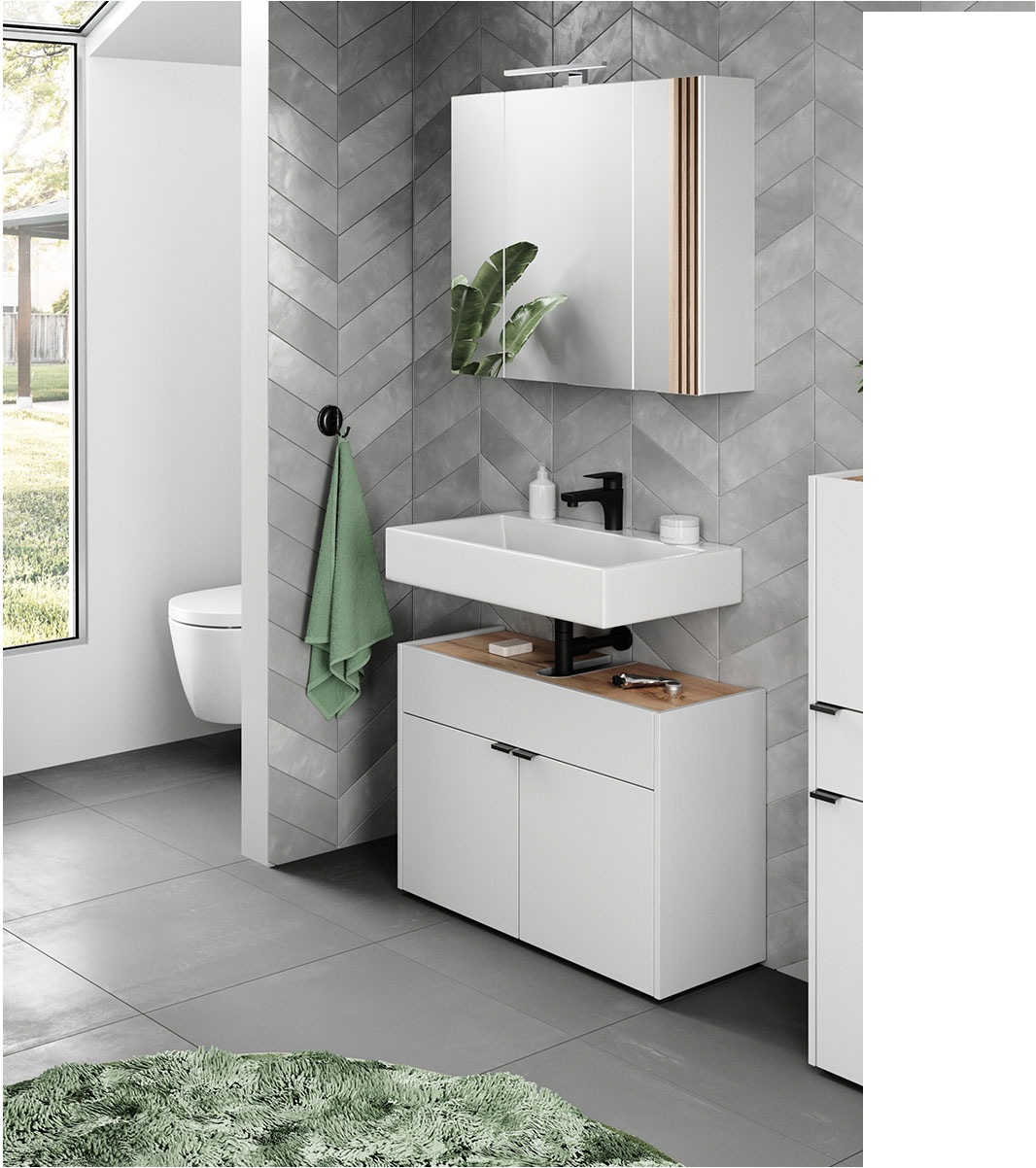 GERMANIA Badmöbel-Set »Ameca«, (2 St.), Badezimmer-Set bestehend aus Waschbeckenunterschrank & Spiegelschrank