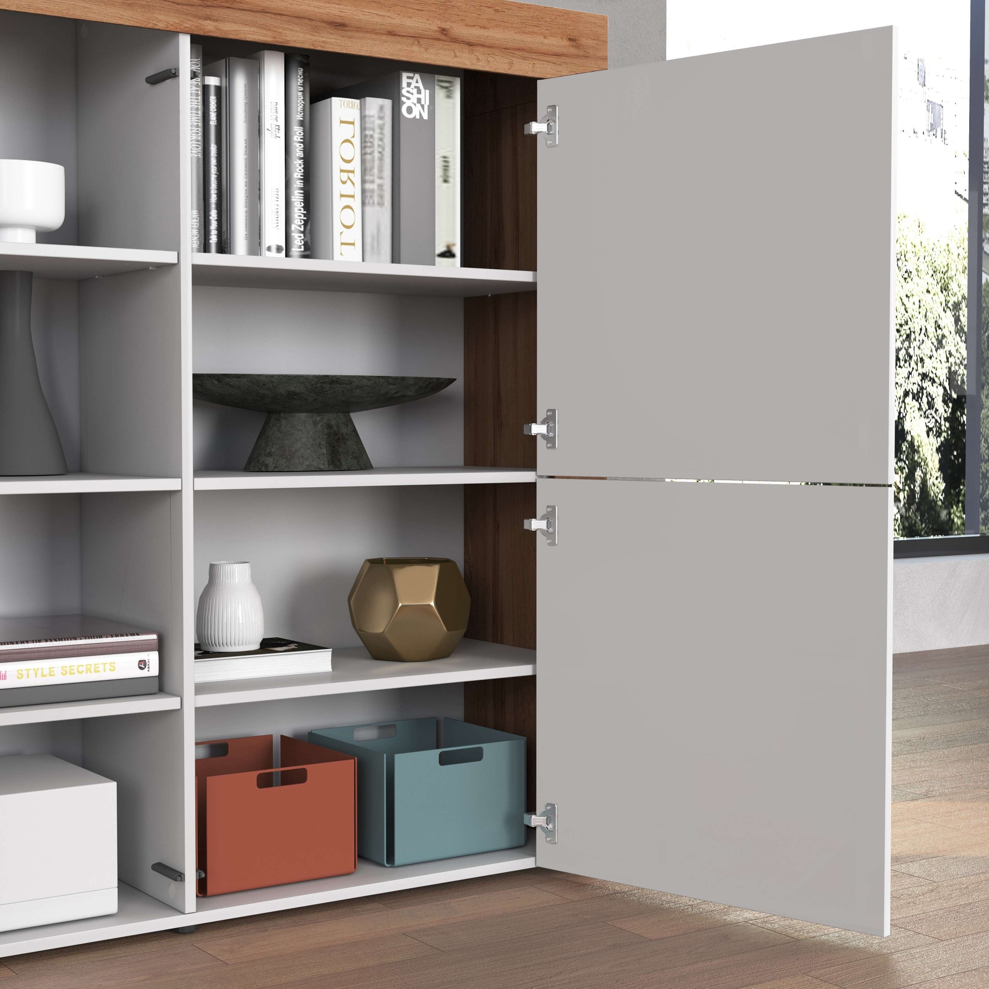 INOSIGN Highboard »CHRONOS Breite 140 cm mit 4 Türen und 8 Fächer 'Made in Italy'«, (1 St.), Hohes Sideboard, Kommode, Schrank, Grifflos mit Push to Open