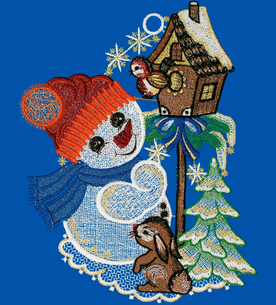 W. Reuter & Sohn - Plauener Spitze® Fensterbild »Süßer Schneemann«, Made in Germany