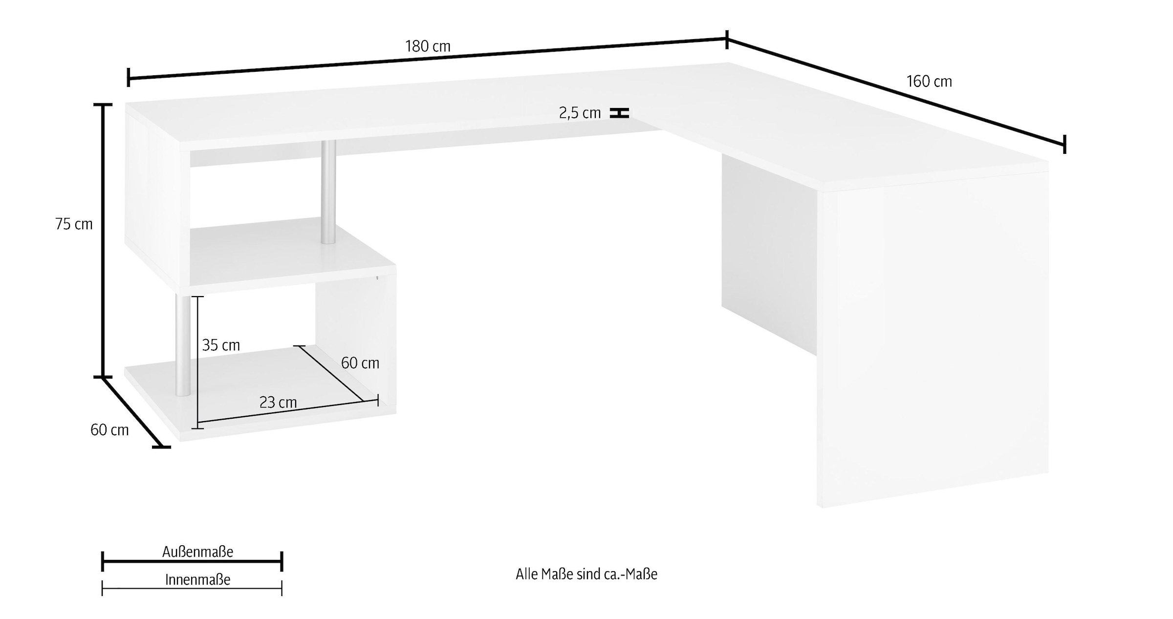 INOSIGN Eckschreibtisch »Esse, Schreibtisch im modernen Design«, mit oder ohne Monitoraufsatz Breite 180/160 cm, "Made in Italy"