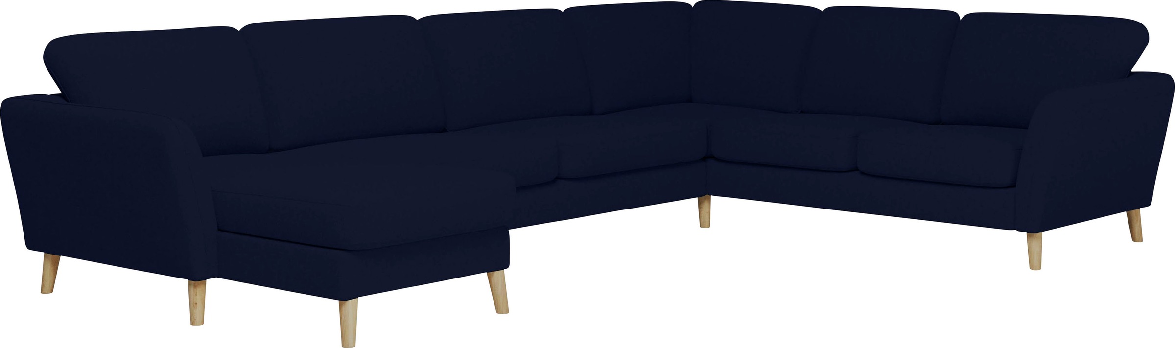 Home affaire Wohnlandschaft »MARSEILLE XXL 349cm, U-Form, Ottomane rechts/links wählbar«, Massivholzbeine Eiche, Landhausstil, Wellenunterfederung