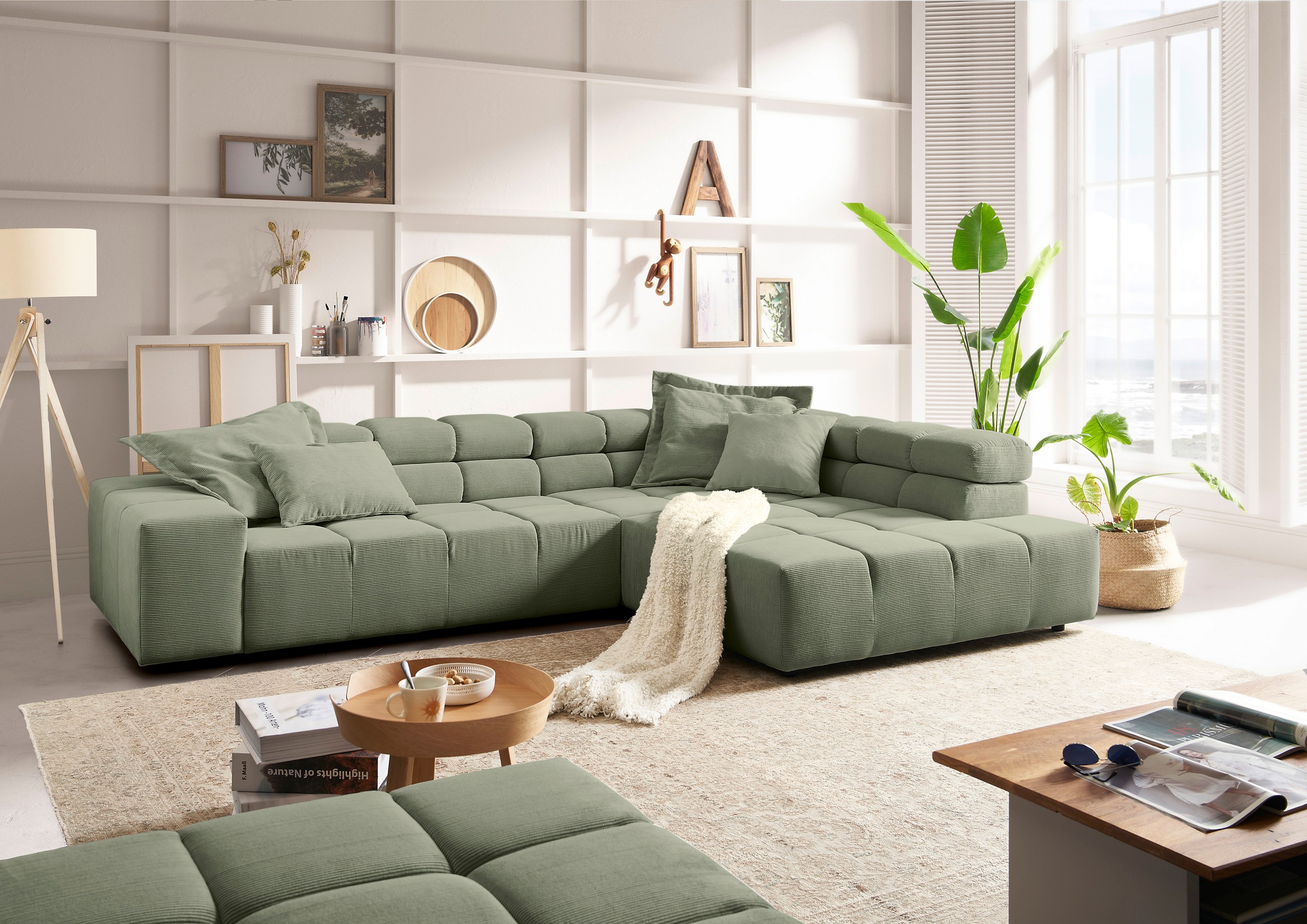 INOSIGN Ecksofa »Ancona incl. Kopfteilverstellung, Breite 319cm, L-Form«, wahlweise motorische Sitztiefenverstellung, auch in Cord + Easy Care