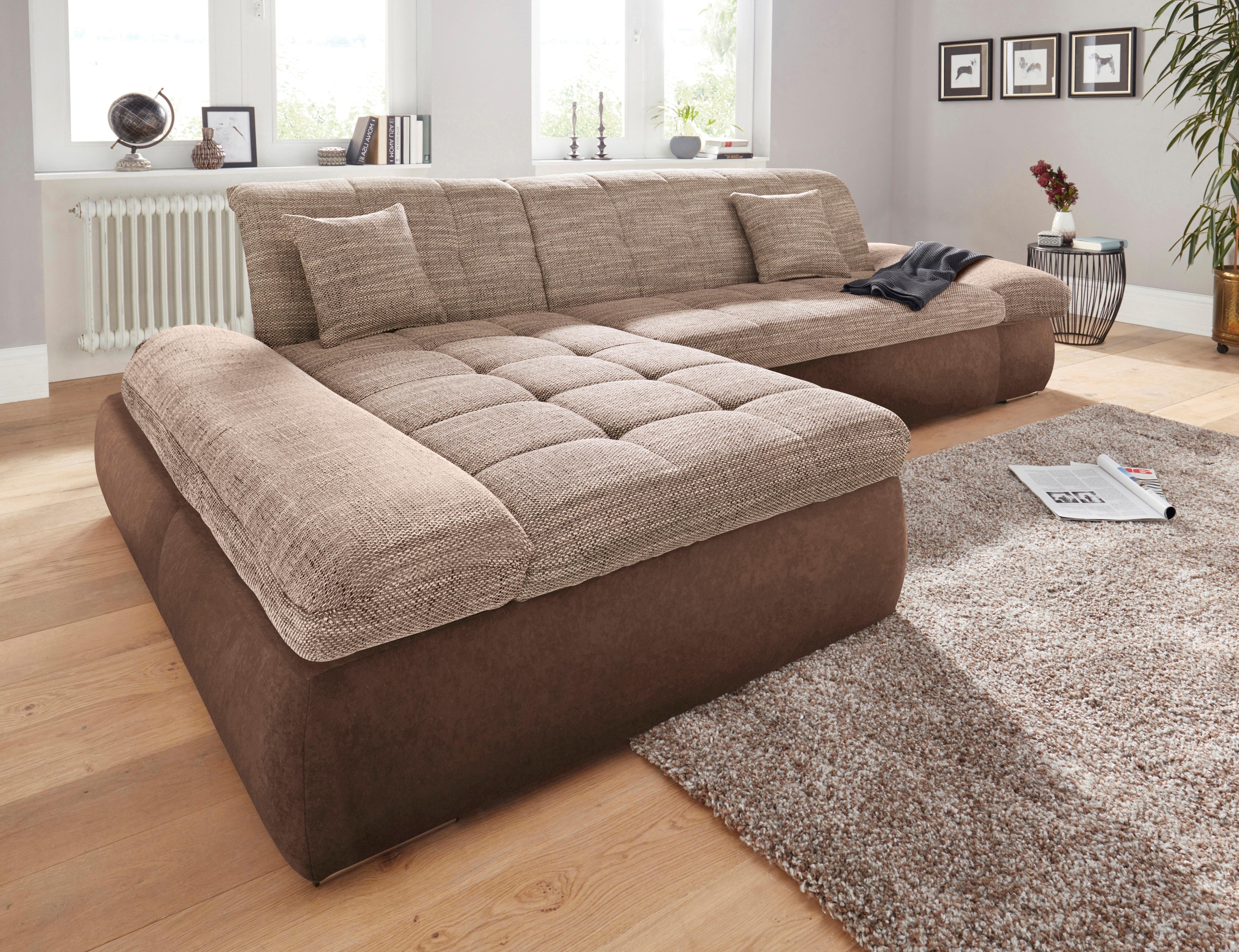 DOMO collection Ecksofa »PB Moric wahlweise mit Bettfunktion + Armteilverstellung, L-Form«, im XXL-Format, B/T/H:300/172/80 cm, feine Steppung