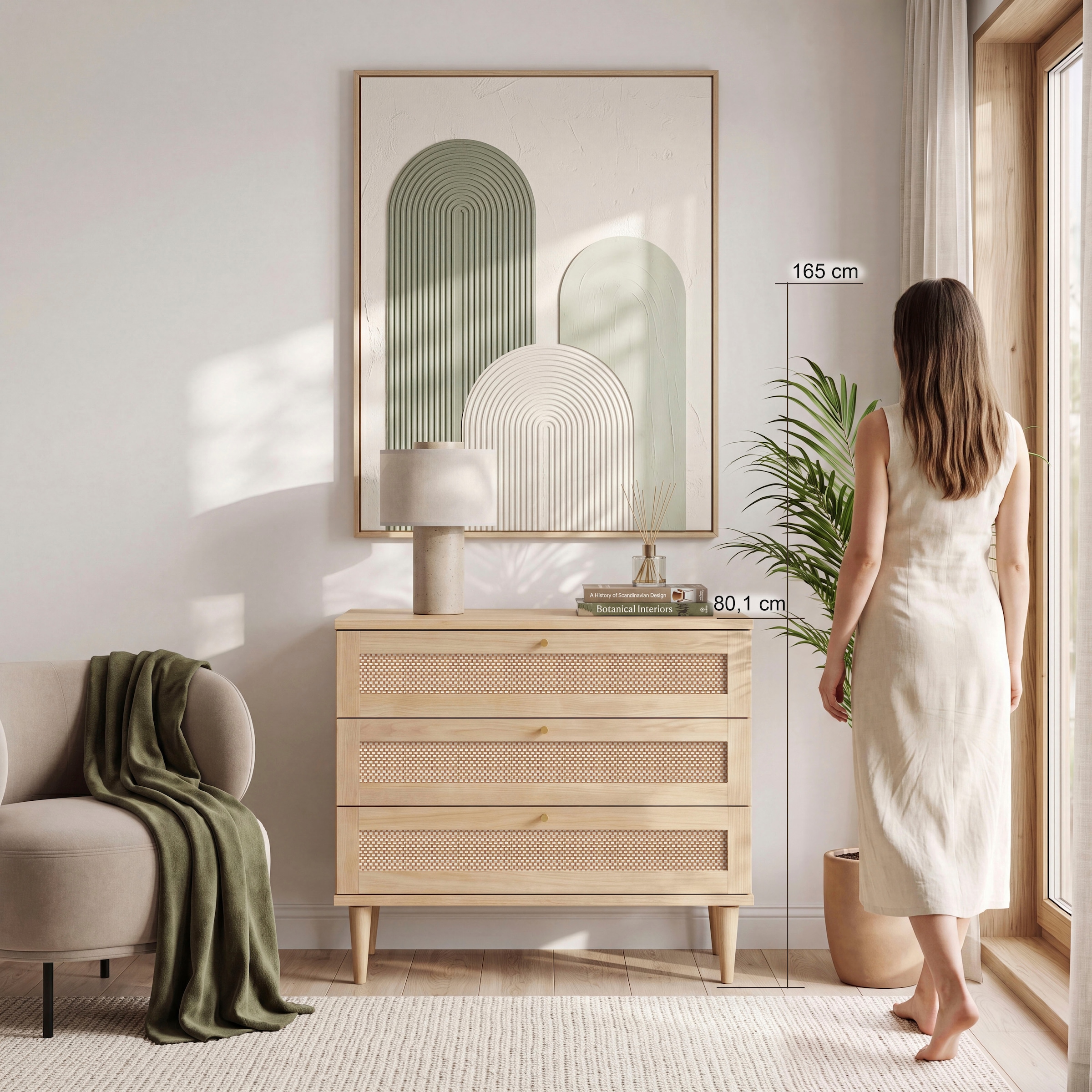 OTTO home Kommode »ELLIAN mit Wiener Geflechtoptik, 3 Schubkästen« Holzfüße, Metallgriffe, Made in EU, viel Stauraum