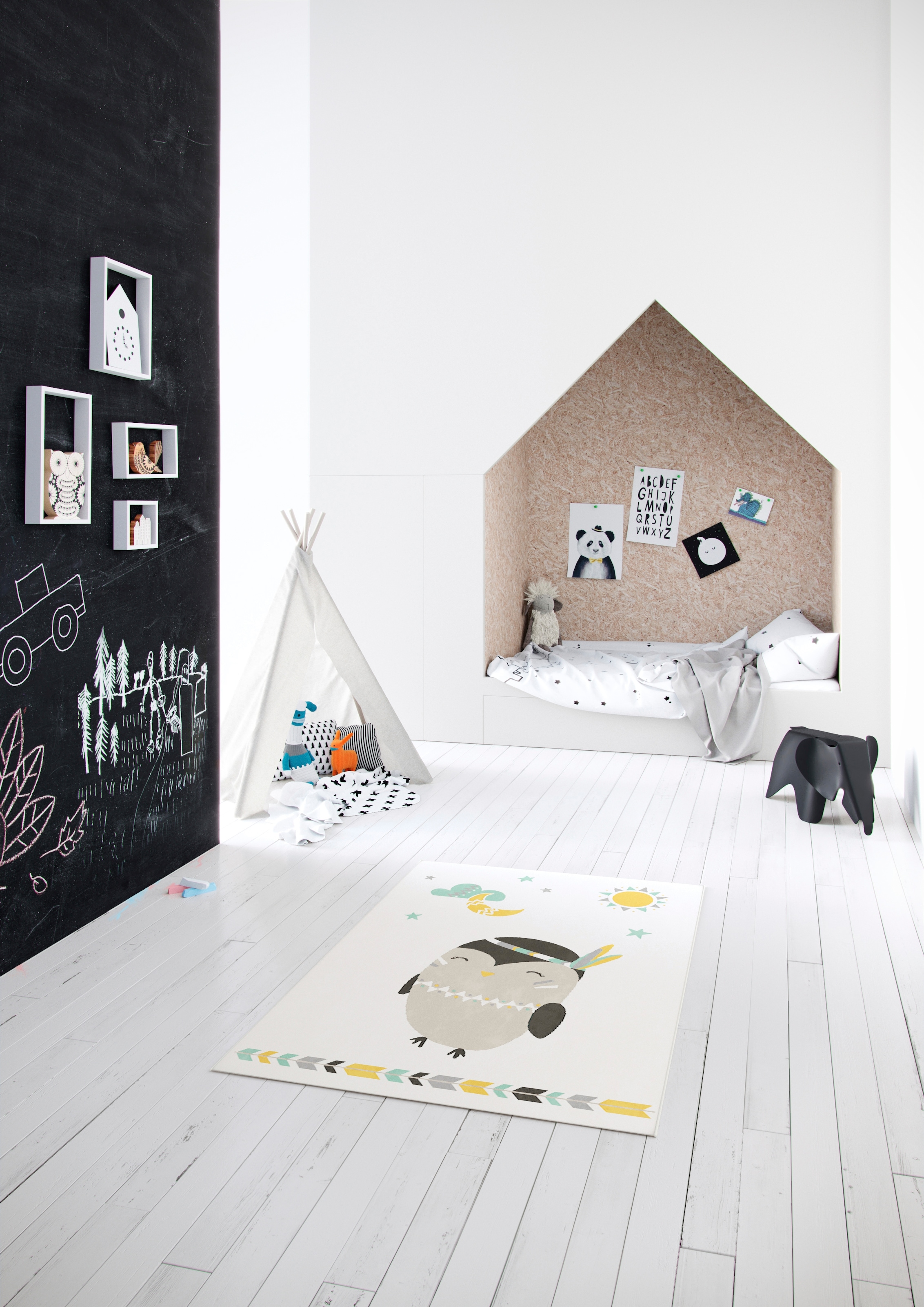 Primaflor-Ideen in Textil Kinderteppich »COCOON - Wunderwelt«, rechteckig, 6 mm Höhe, Kurzflor, Motiv Pinguin