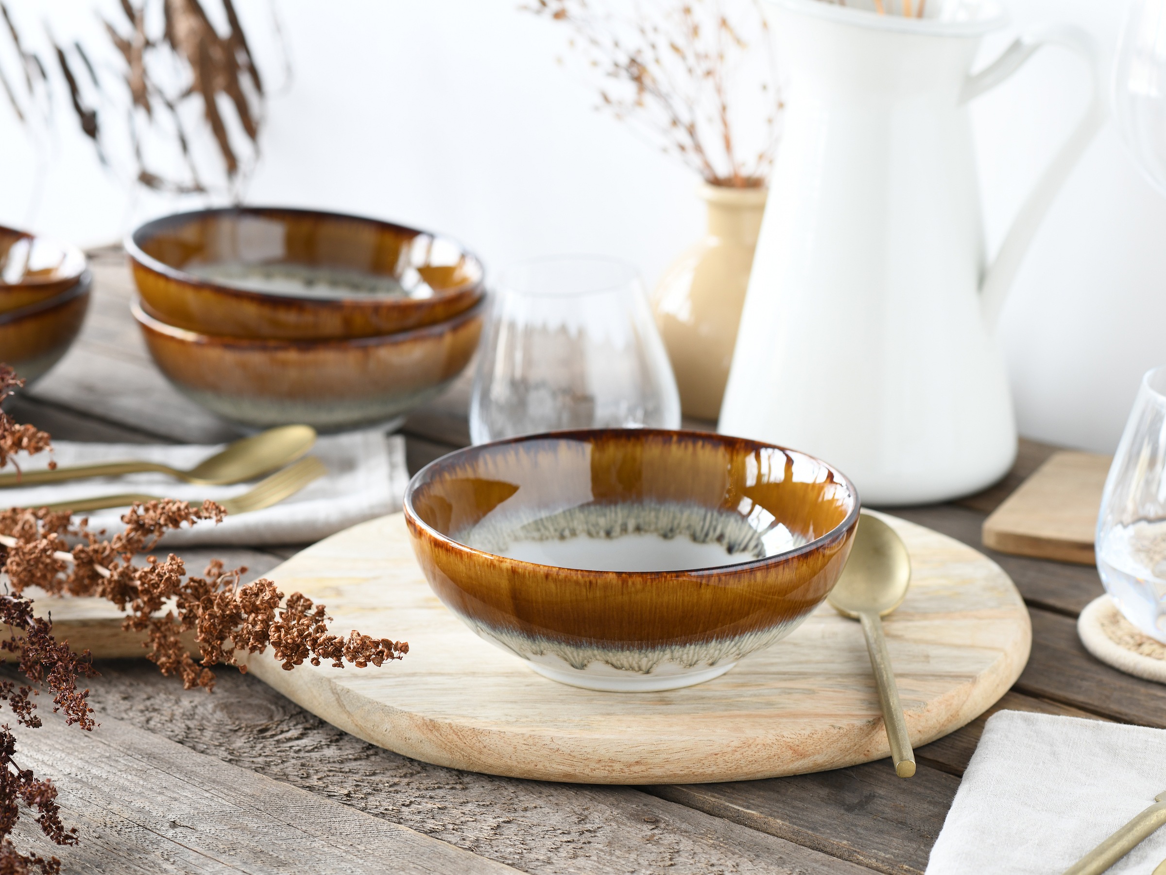 CreaTable Schale »Cascade, Smoothie Bowl, Ø 16,5 cm 6-tlg«, 6 tlg., aus Steinzeug, Rekativglasur, Healthy Food