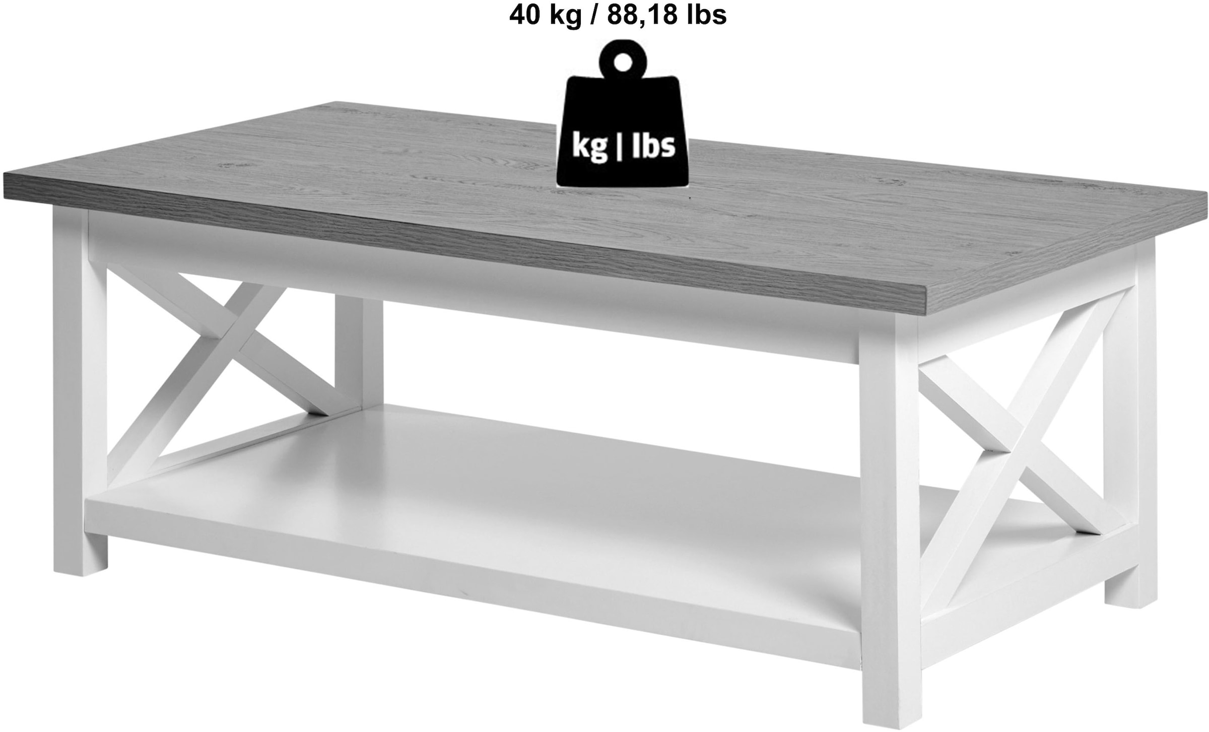 Jahnke Couchtisch »CHALET COFFEE«, (1 St.), Couchtisch, Kaffetisch, mit Ablageboden, Landhausstil, X-Design