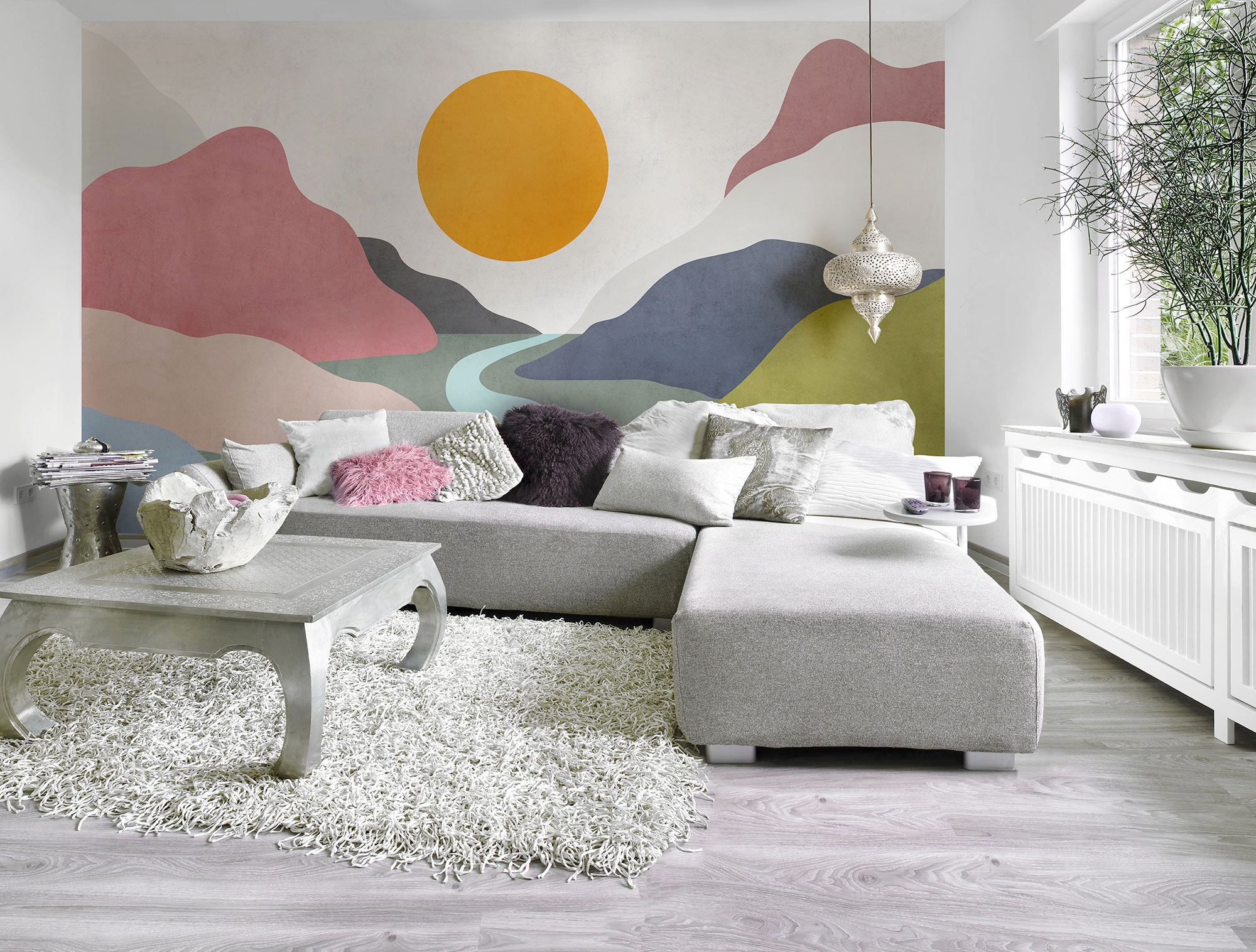 Komar Fototapete »Digitaldruck Vlies - Velvety Valley - Größe 400 x 250 cm«, bedruckt-floral-geblümt-gemustert-tropisch, Wohnzimmer, Schlafzimmer