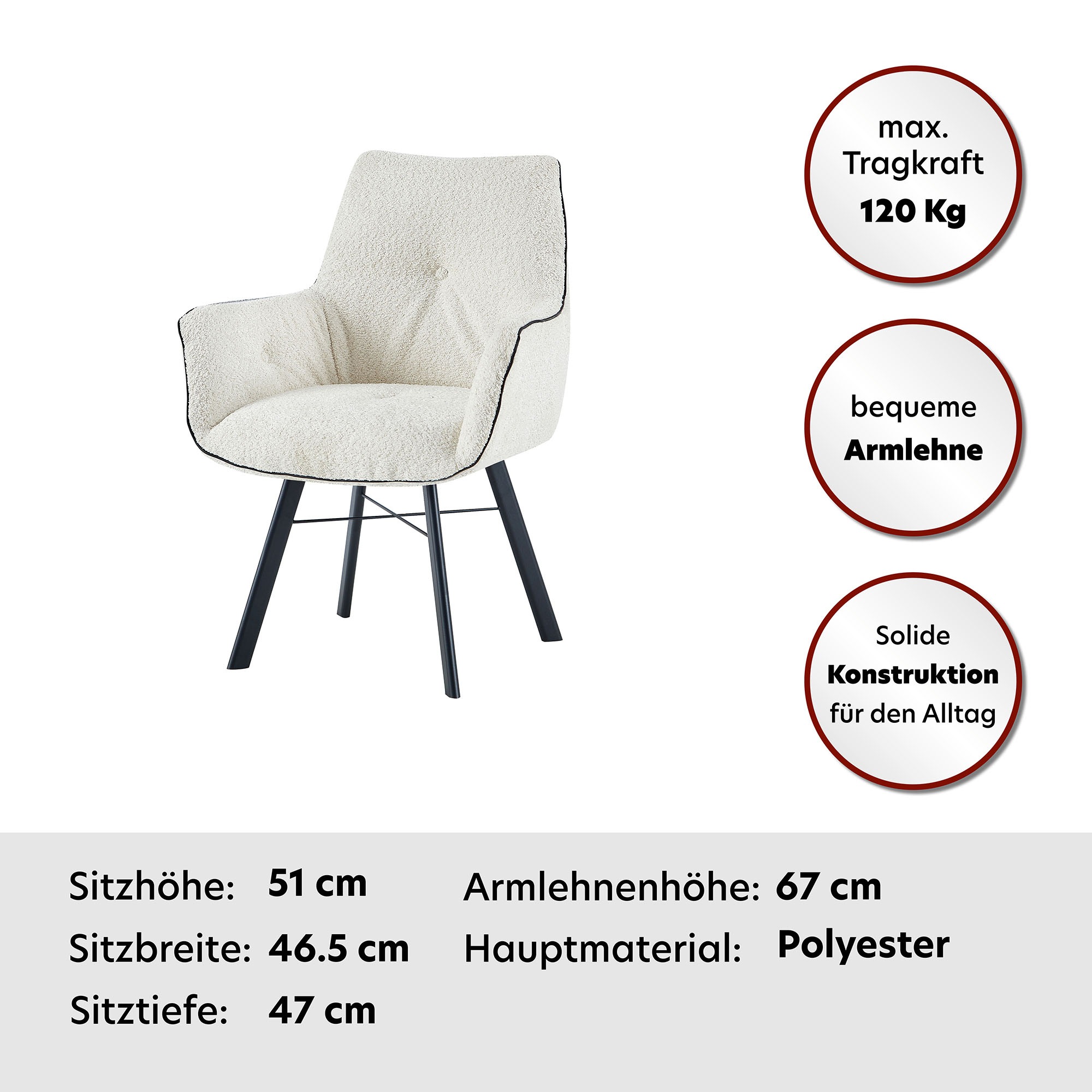 Kayoom Armlehnstuhl »Stuhl Allie 125, mit Armlehne, 180° drehbar, mit Rückholautomatik«, 1 St., 180°-drehbar mit Auto-Rückholfunktion,einfaches Aufstehen mit Armlehne