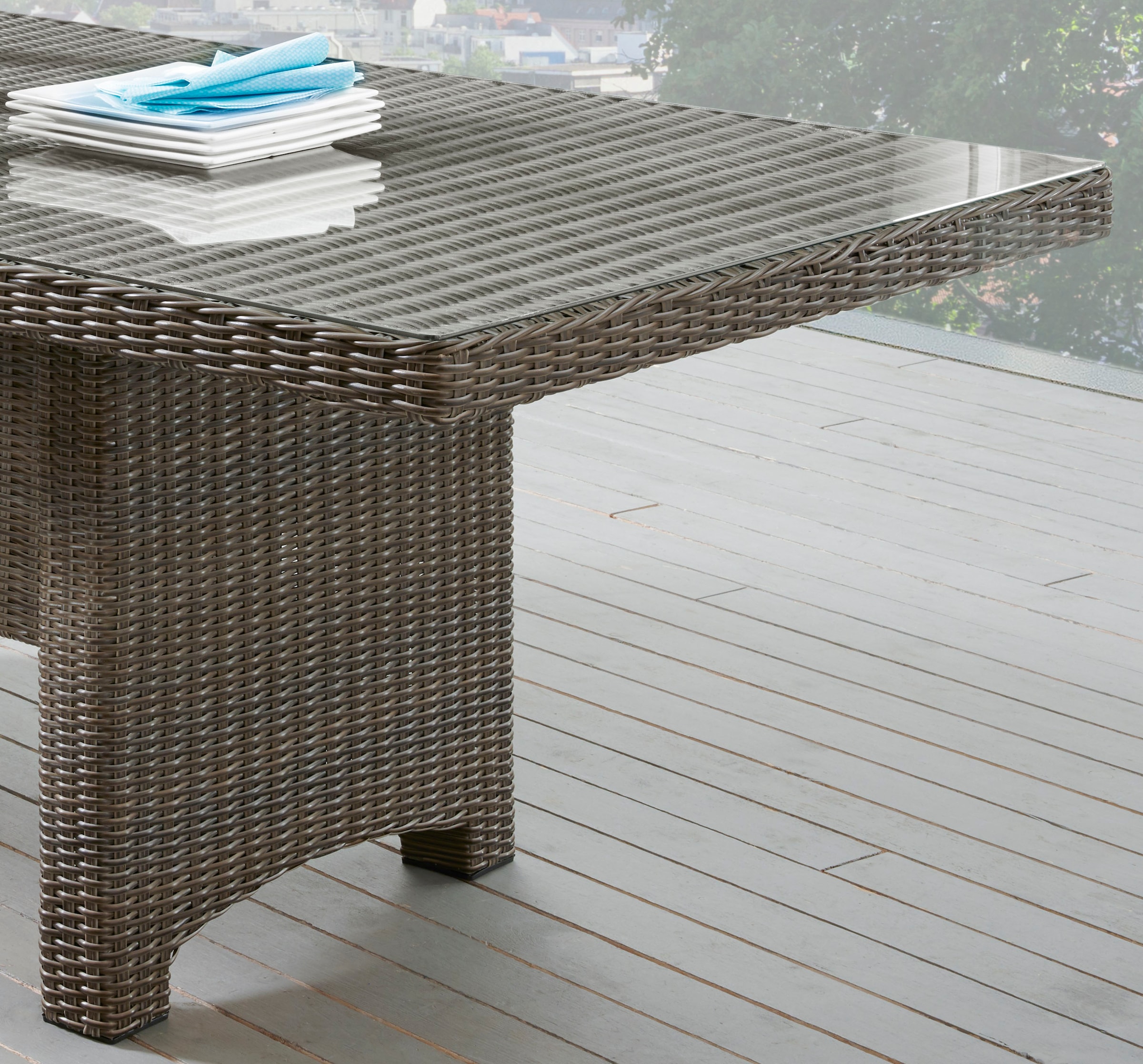 Destiny Garten-Essgruppe »MALAGA LUNA« 4x Sessel, 1x Tisch, inkl. Auflagen, 13 Stk. tlg. Aluminium, Polyrattan
