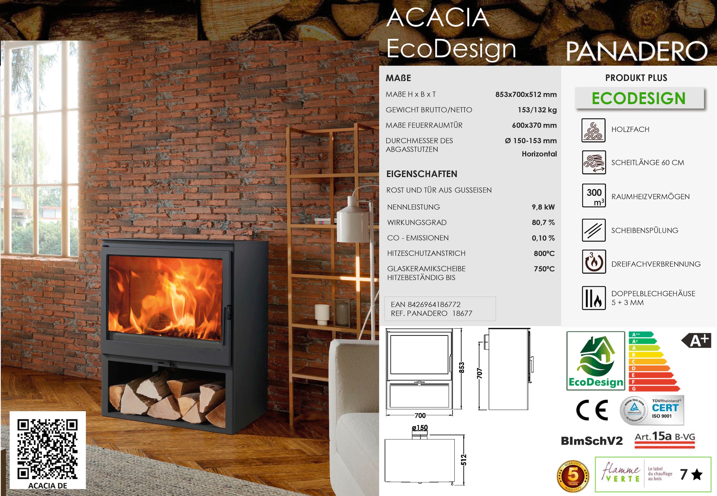 kaufen Panadero Acacia kW«, »Kaminofen (1 tlg.) Kaminofen 9,8 Ecodesign online