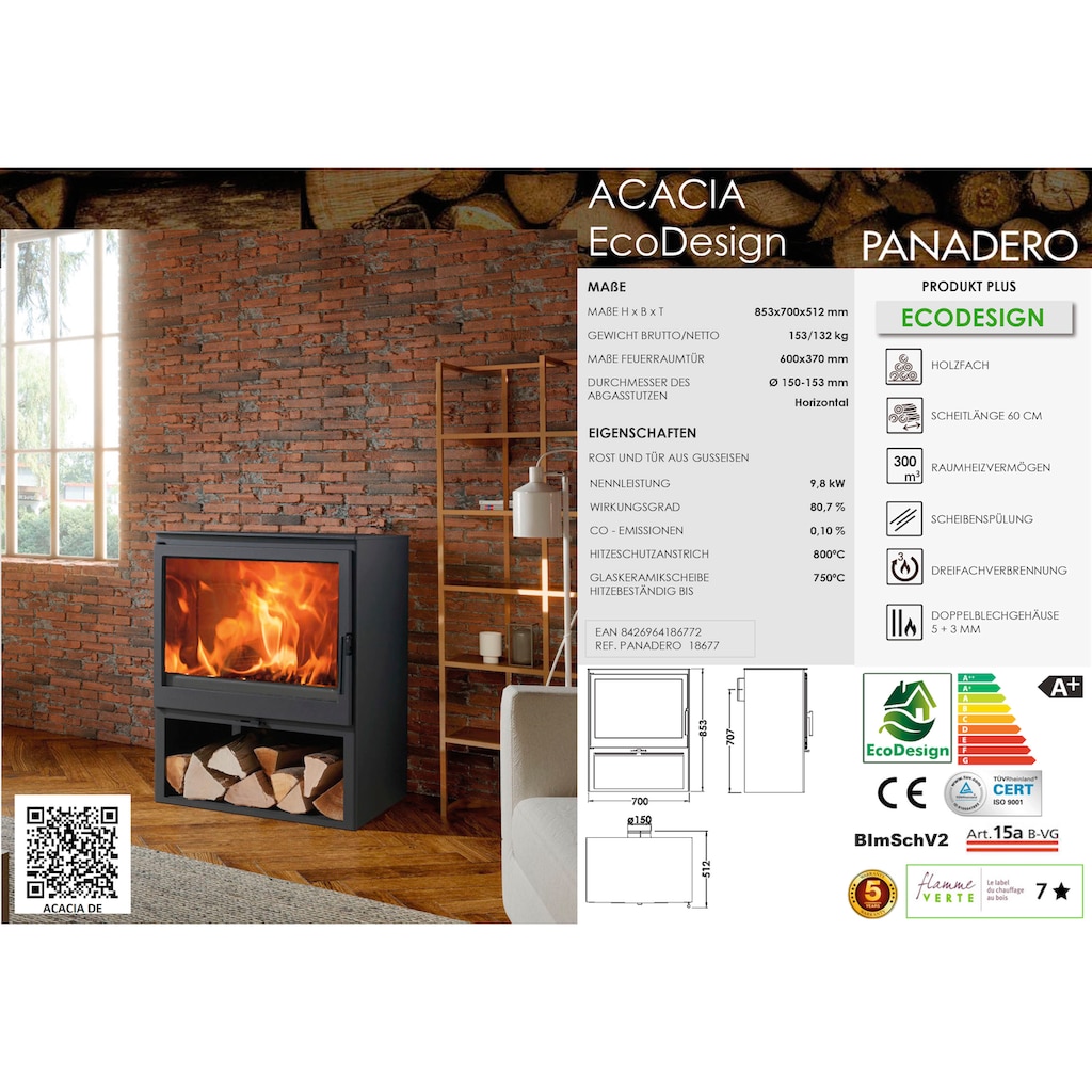 Panadero Kaminofen »Kaminofen Acacia Ecodesign 9,8 kW«