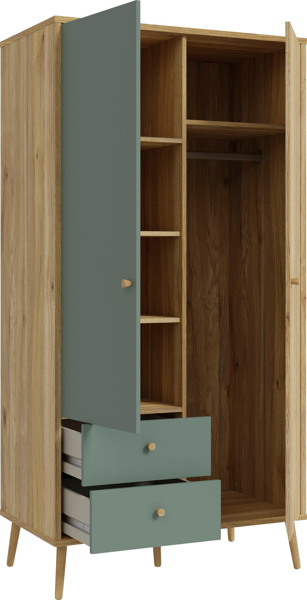 FORTE Kleiderschrank, (B/H/T ca. 94,5x185,6x52,2 cm), Salbei, Drehtürenschrank, Stauraum