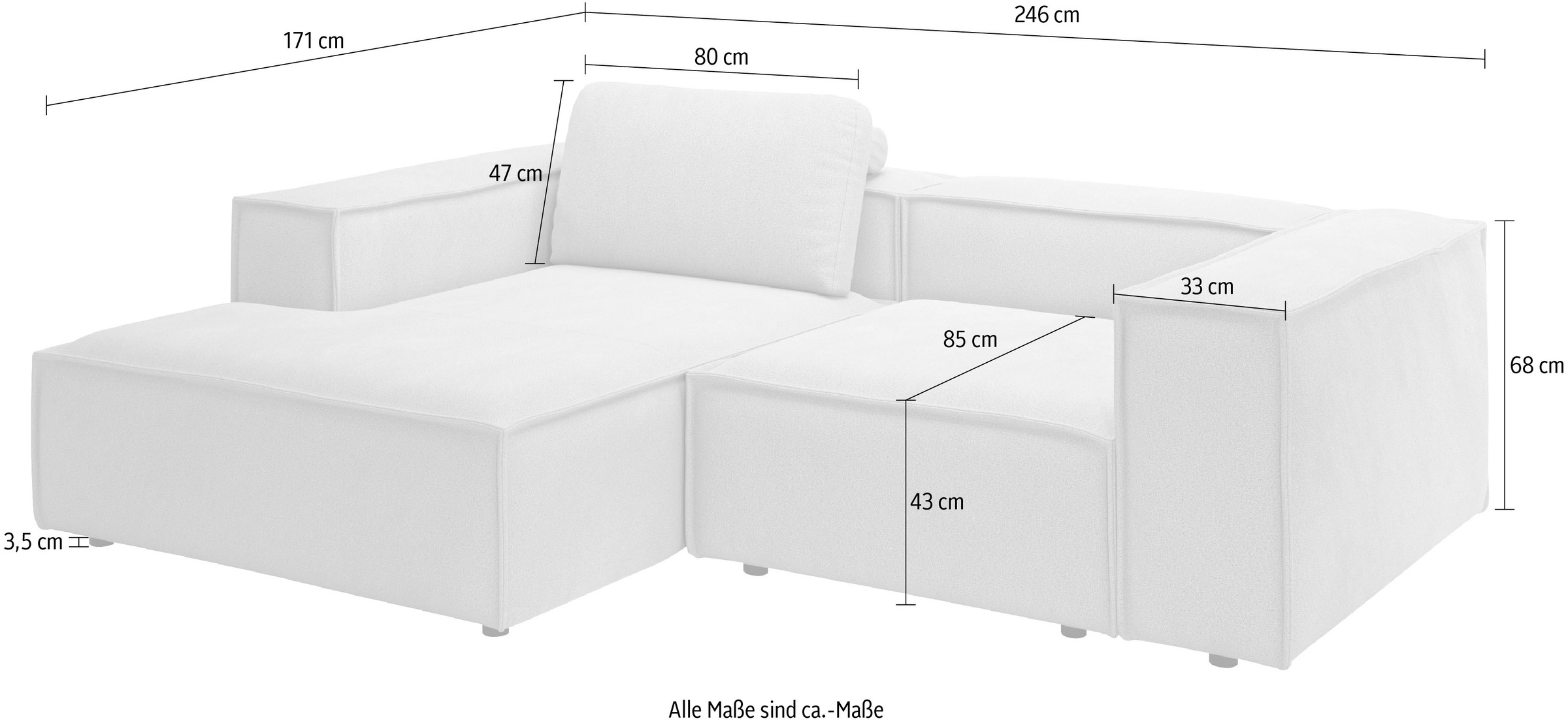 Places of Style Ecksofa »Watertown, kompakte L-Form, 246 cm breite für kleinere Räume«, modernes Ecksofa mit Feincordbezug, platzsparend & bequem